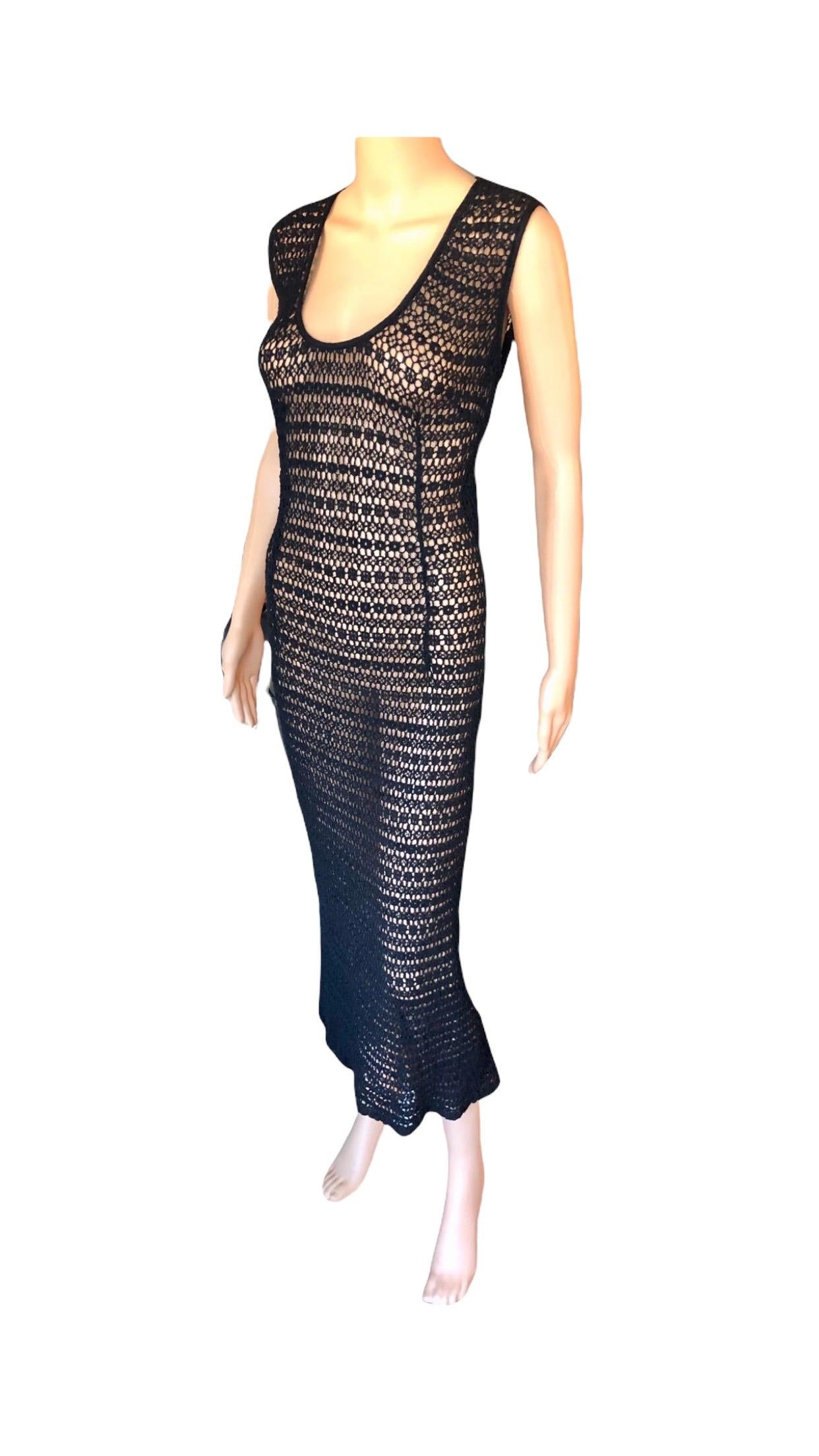 Dolce & Gabbana Vintage 1990's Sheer Open Knit Crochet Fishnet Black Maxi Dress For Sale 3