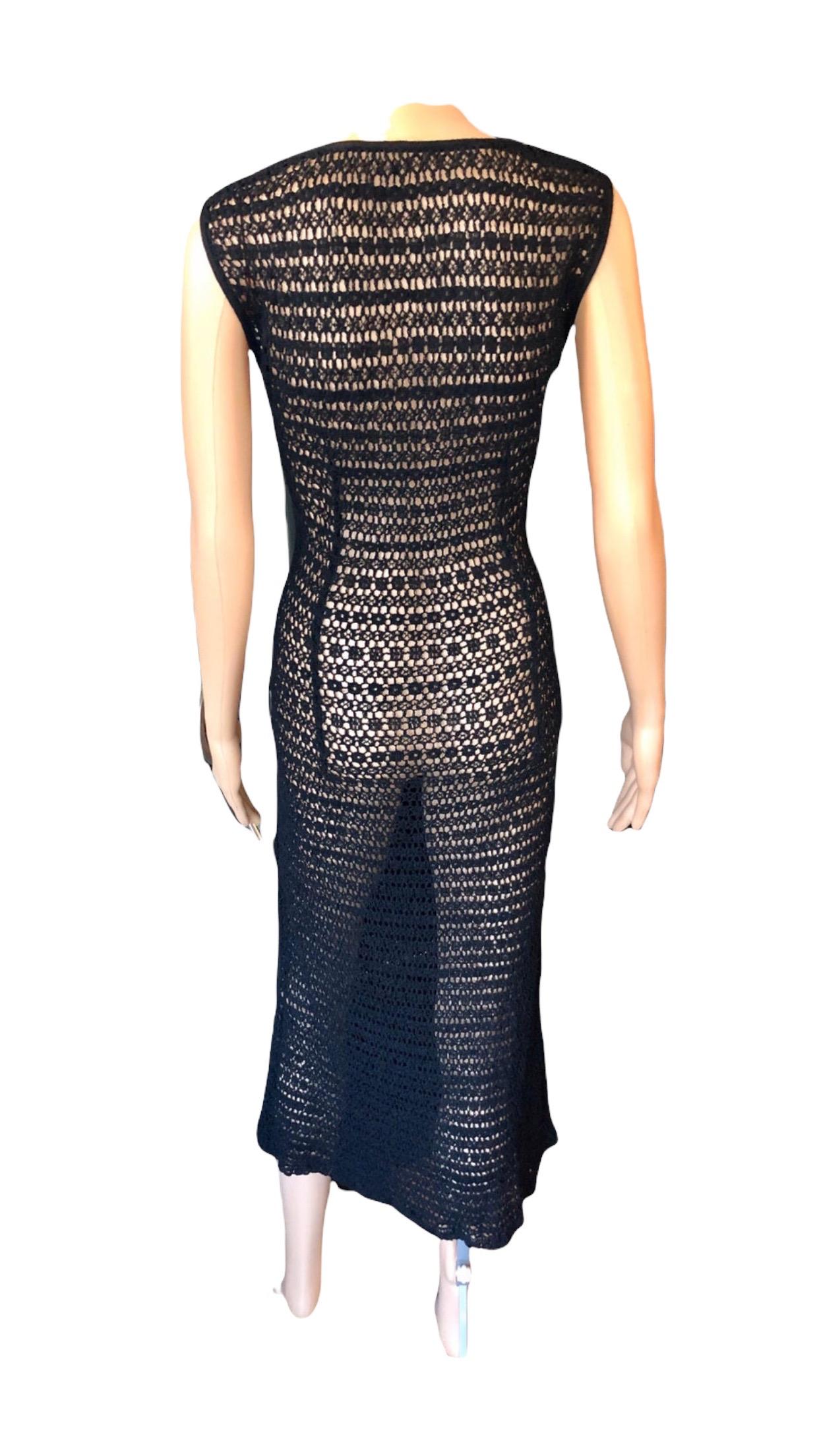 Dolce & Gabbana Maxivestido negro de rejilla de ganchillo de punto abierto vintage de los 90 en venta 6