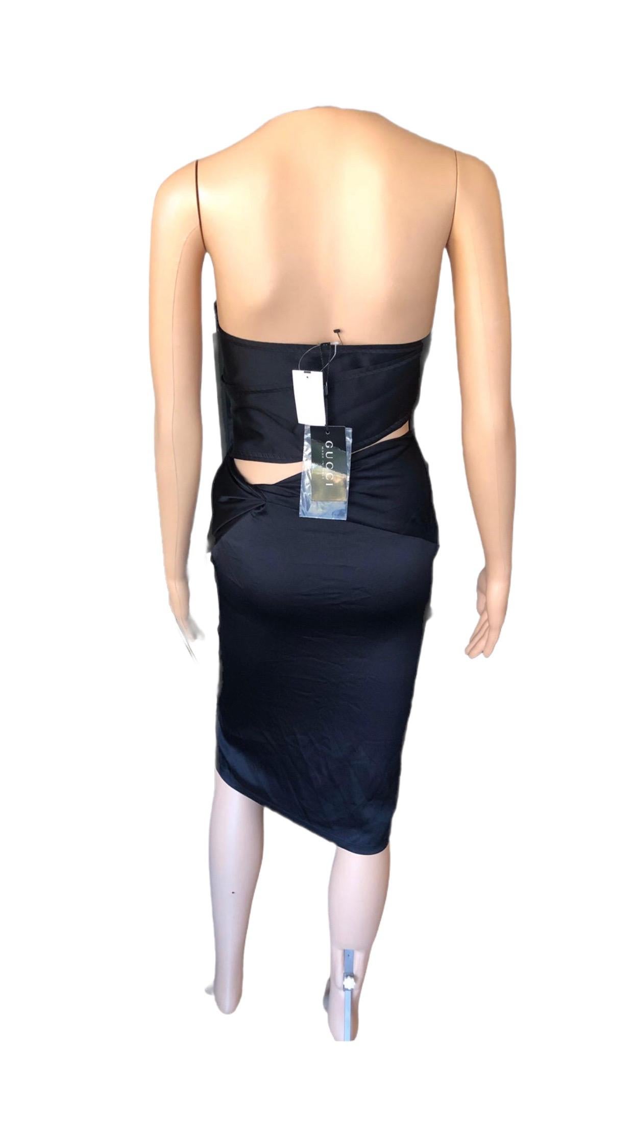 NWT Gucci S/S 2005 Plunging Halter Cutout Back Silk Black Dress For Sale 1