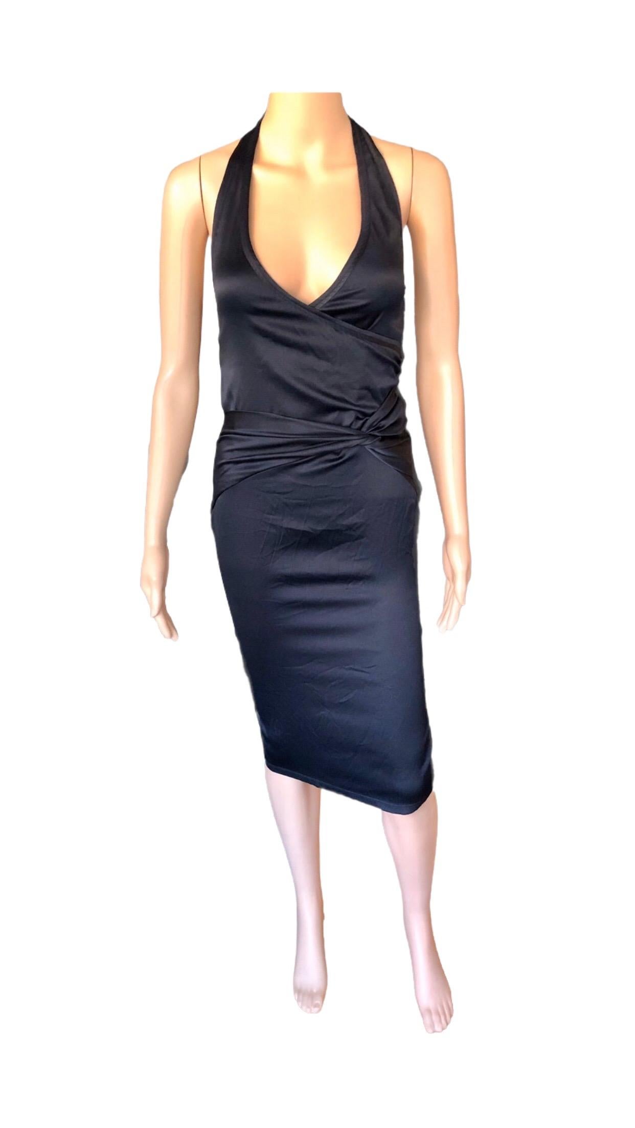 NWT Gucci S/S 2005 Plunging Halter Cutout Back Silk Black Dress For Sale 4