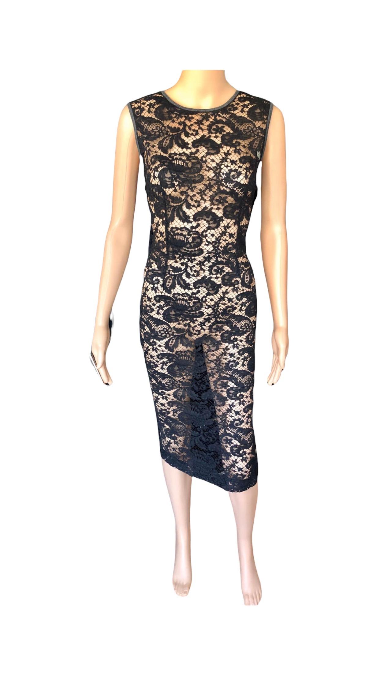 Dolce & Gabbana Vintage Sheer Floral Lace Black Dress  In Good Condition In Naples, FL