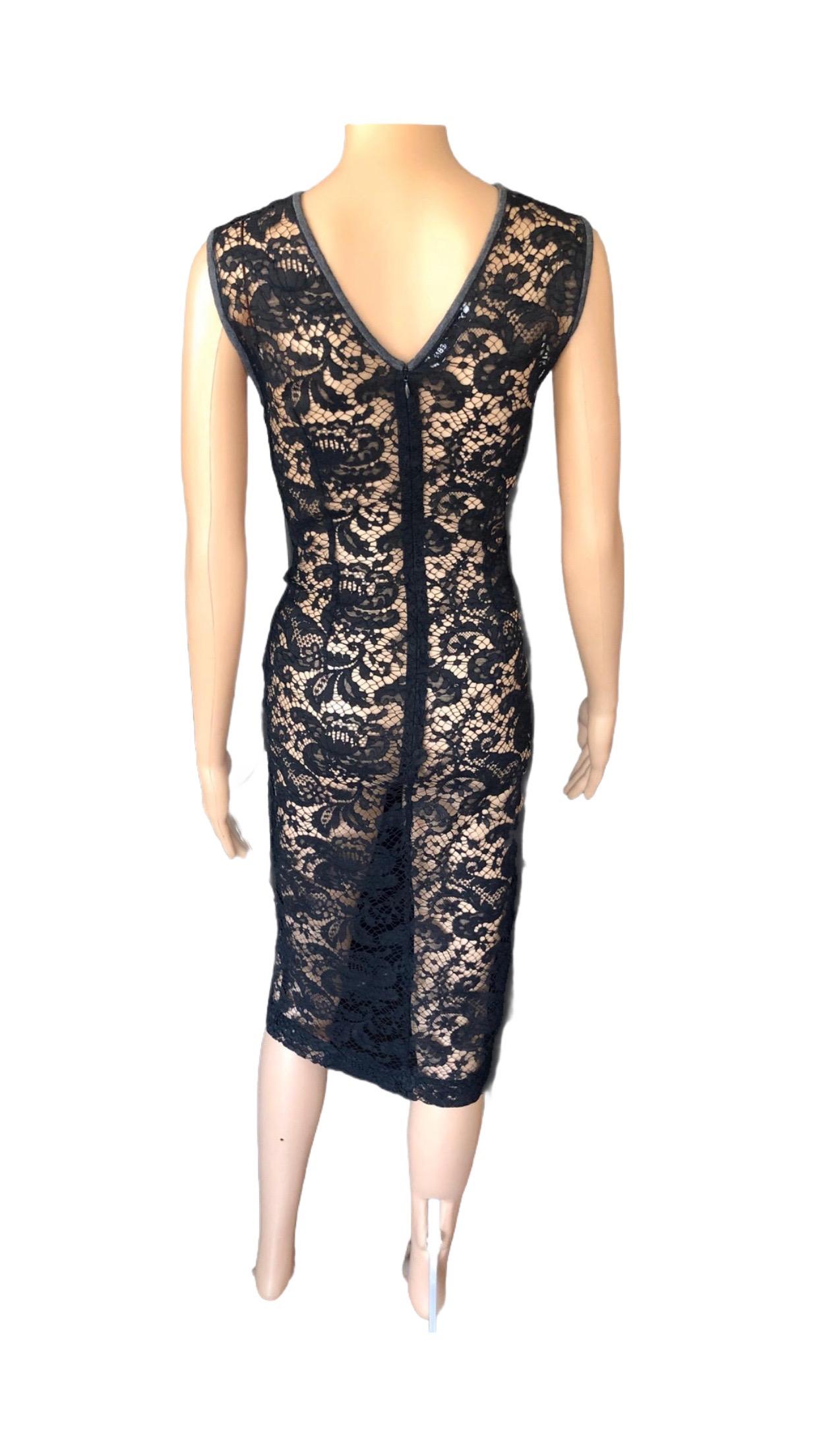 Dolce & Gabbana Vintage Sheer Floral Lace Black Dress  1