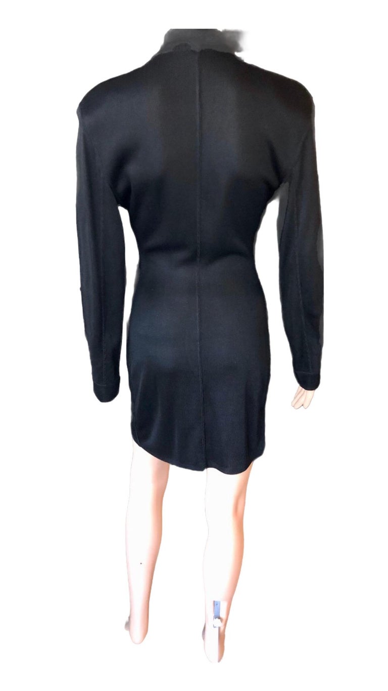 Azzedine Alaia Vintage Buttoned Knit Black Dress For Sale at 1stDibs