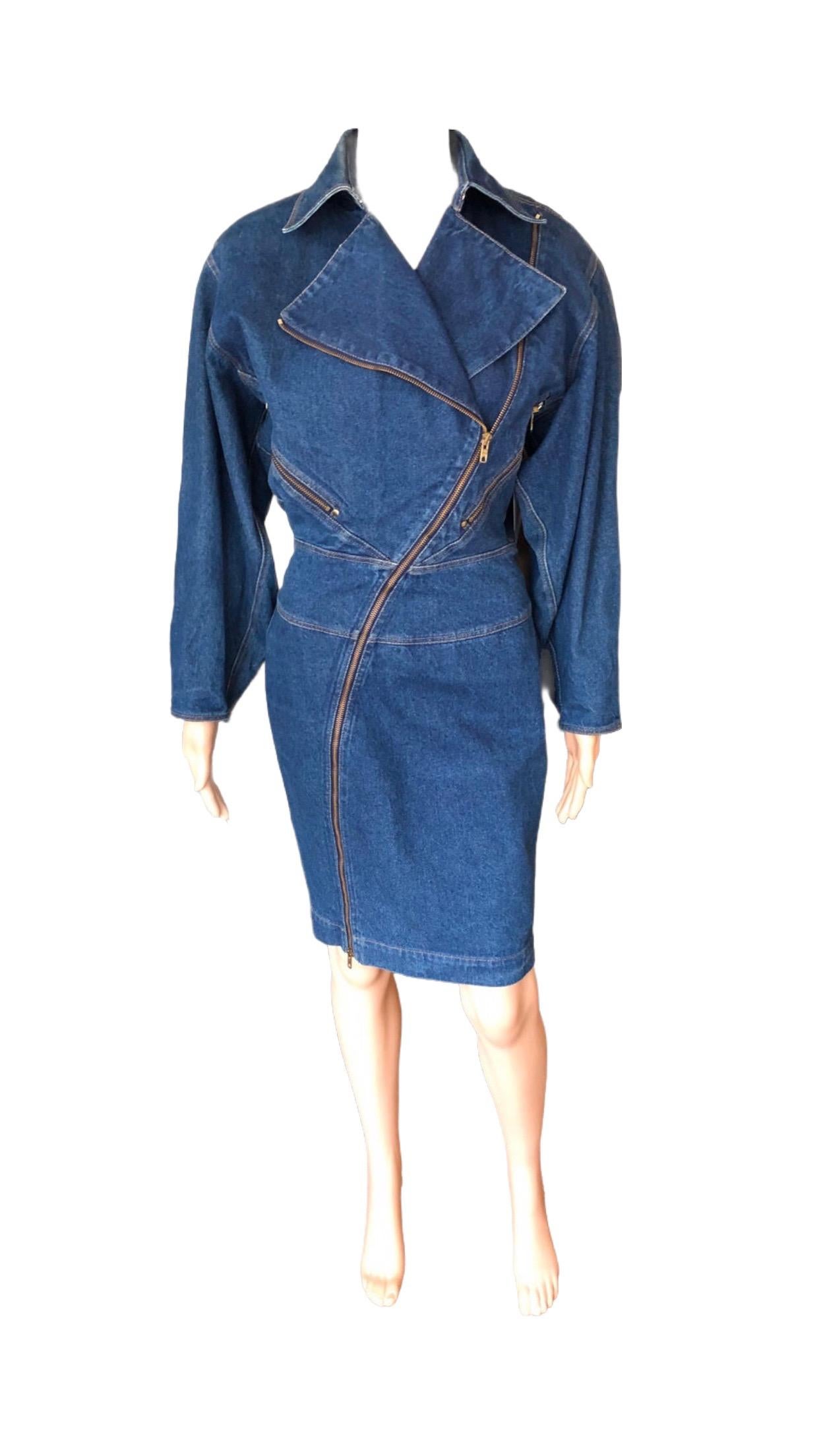 Azzedine Alaia 1980’s Vintage Motorcycle Zipper Denim Coat Dress 5