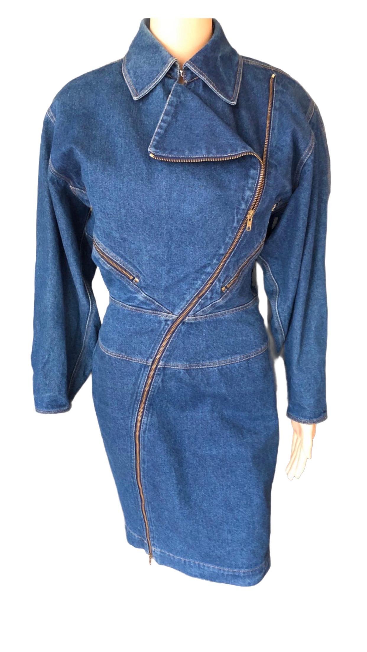 Azzedine Alaia 1980’s Vintage Motorcycle Zipper Denim Coat Dress 7