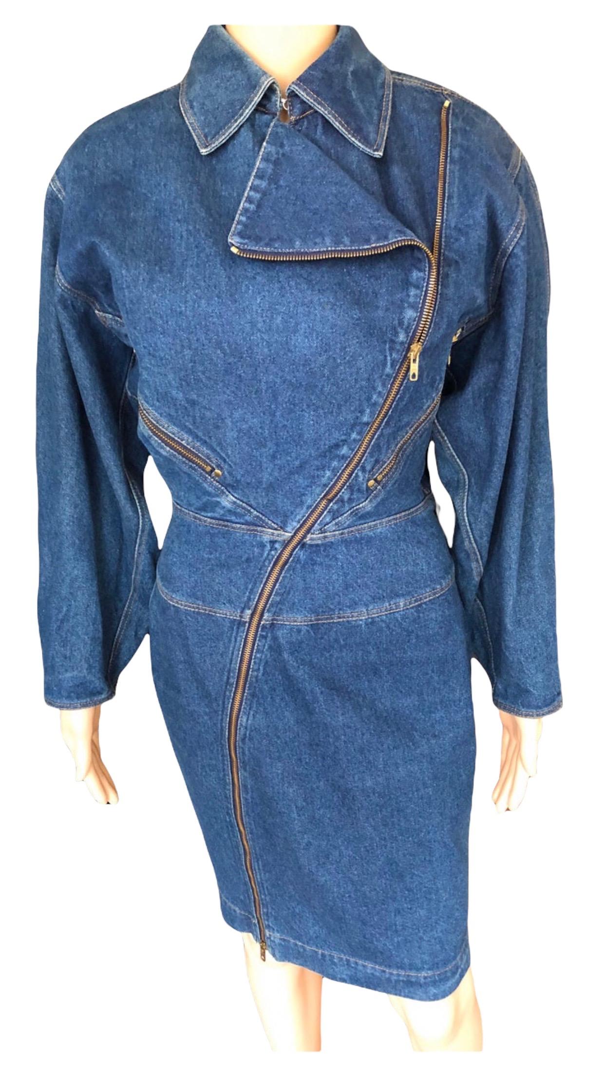 Azzedine Alaia 1980’s Vintage Motorcycle Zipper Denim Coat Dress 11