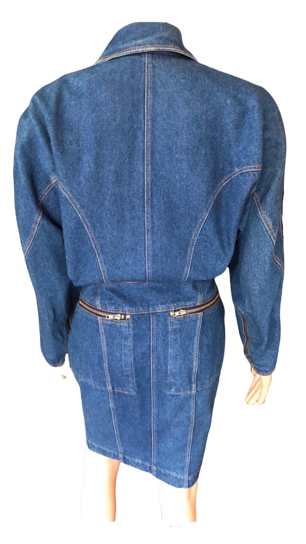 Azzedine Alaia 1980’s Vintage Motorcycle Zipper Denim Coat Dress For ...