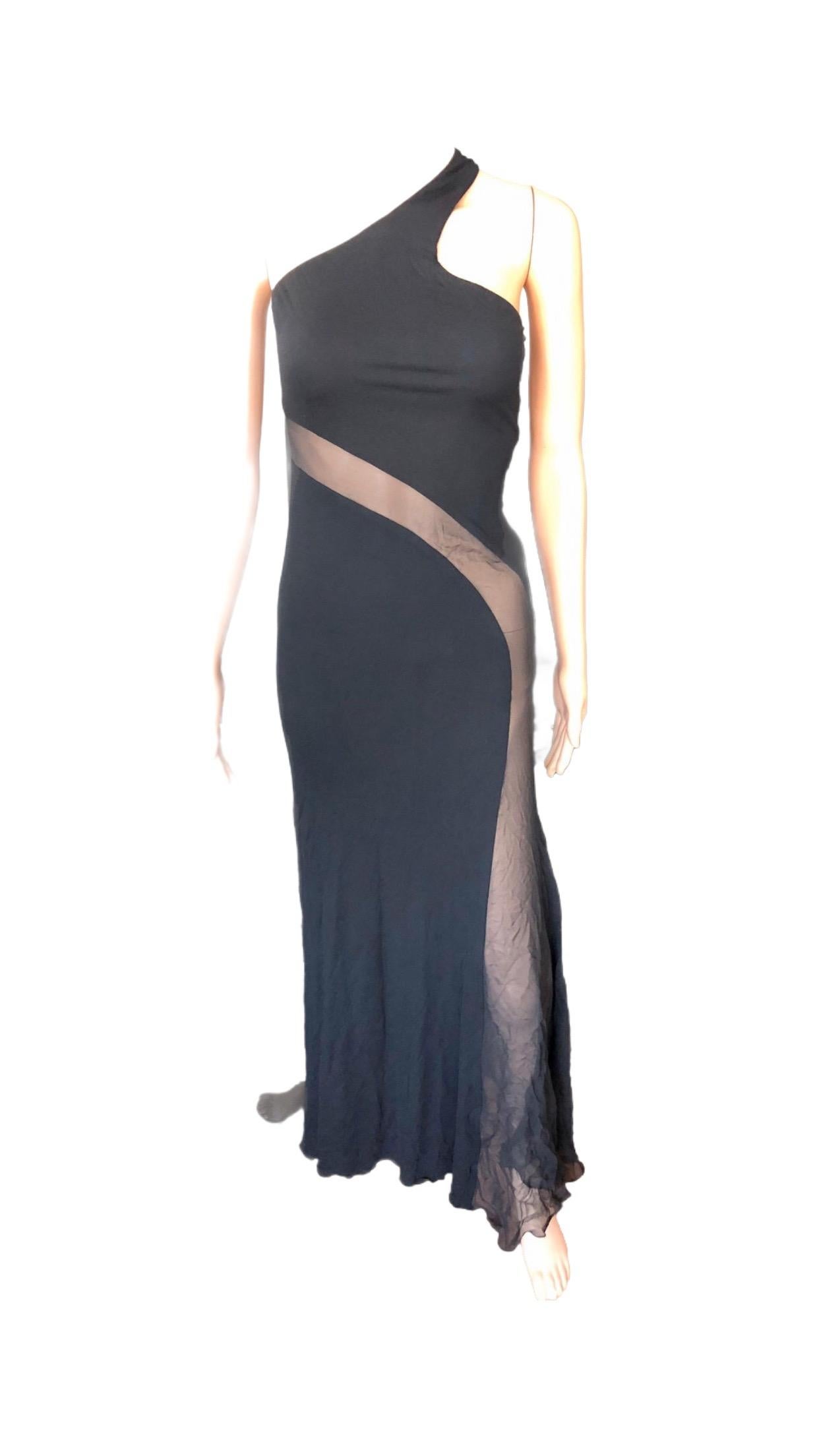 Women's Versace Sheer Cutout Panel Black Evening Dress Gown For Sale