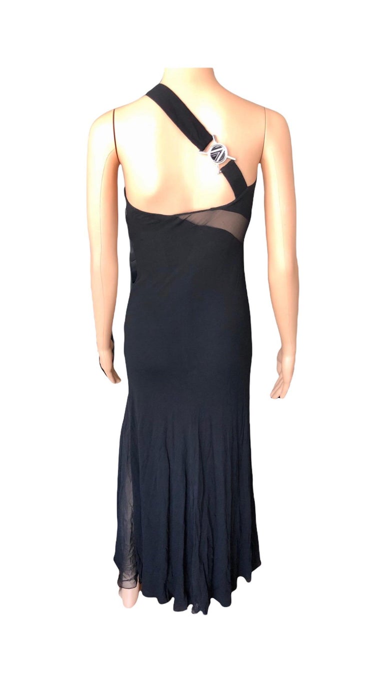 Versace Sheer Cutout Panel Black Evening Dress Gown For Sale at 1stDibs ...
