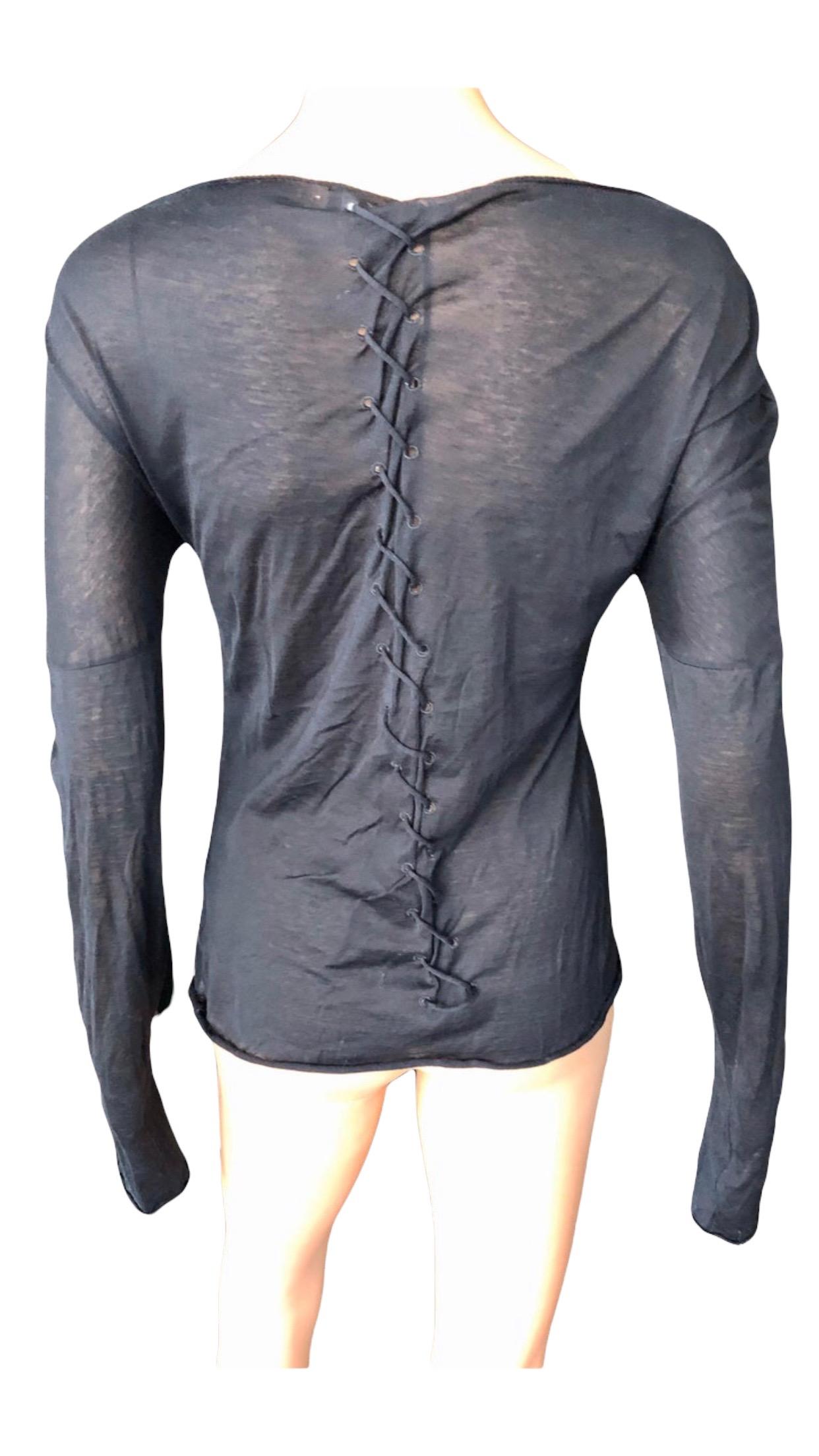 Tom Ford for Gucci Semi-Sheer Lace-Up Knit  Black Sweater Top For Sale 2