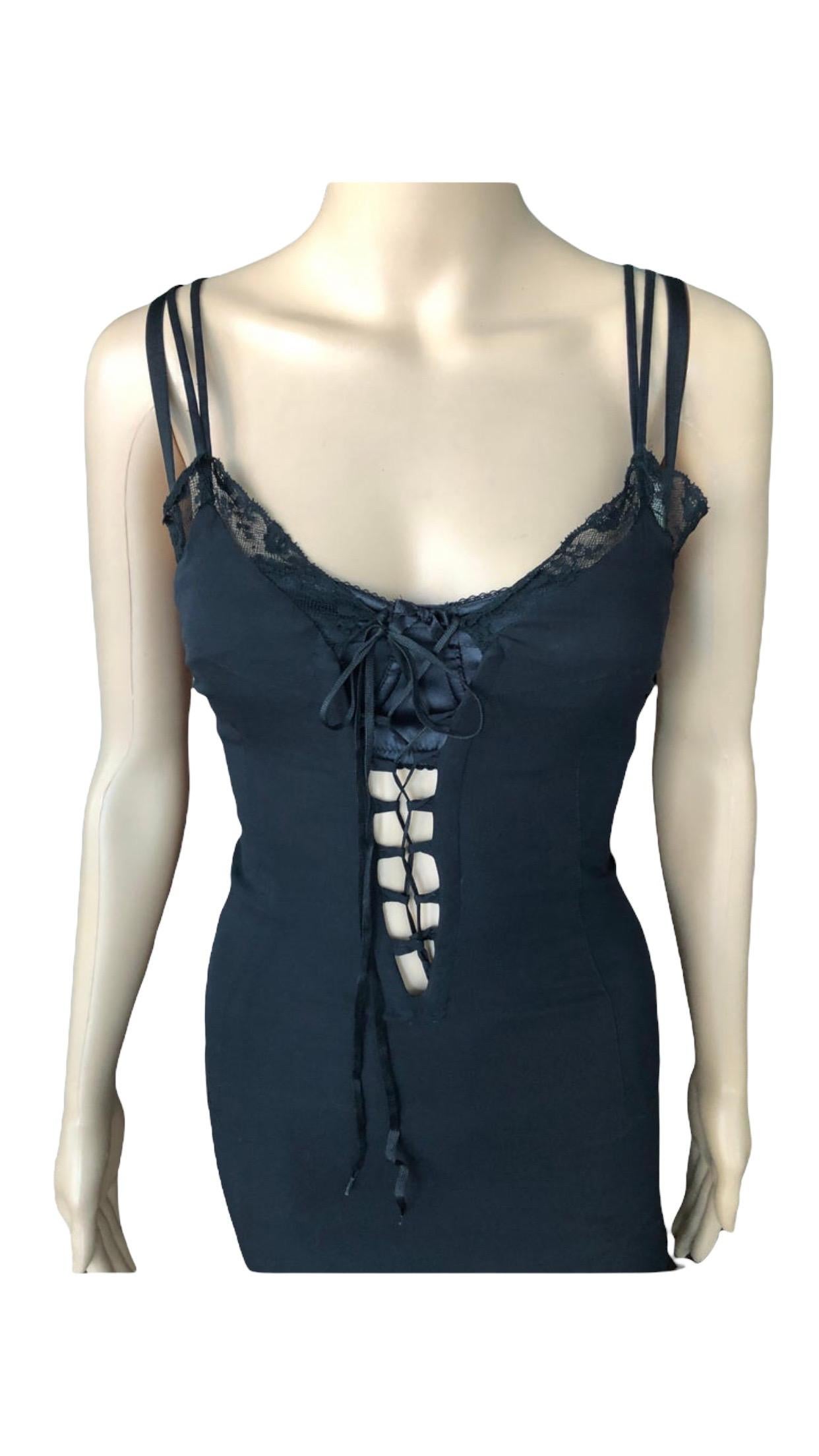 D&G by Dolce & Gabbana c. 2001 Corset Lace Up Bra Black Dress For Sale 2