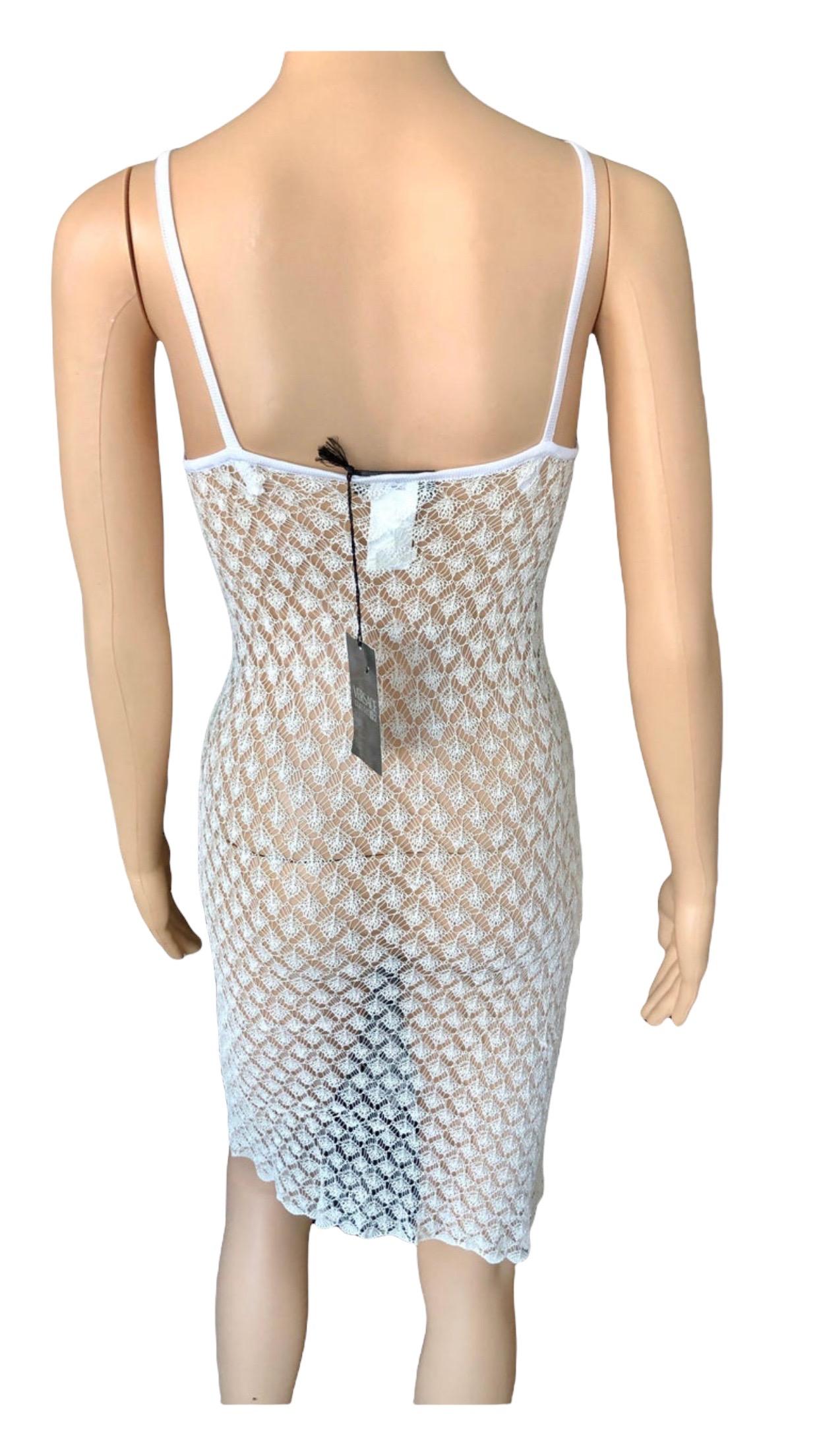 Women's Versace Classic 1990's Sheer Open Knit Ivory Dress For Sale