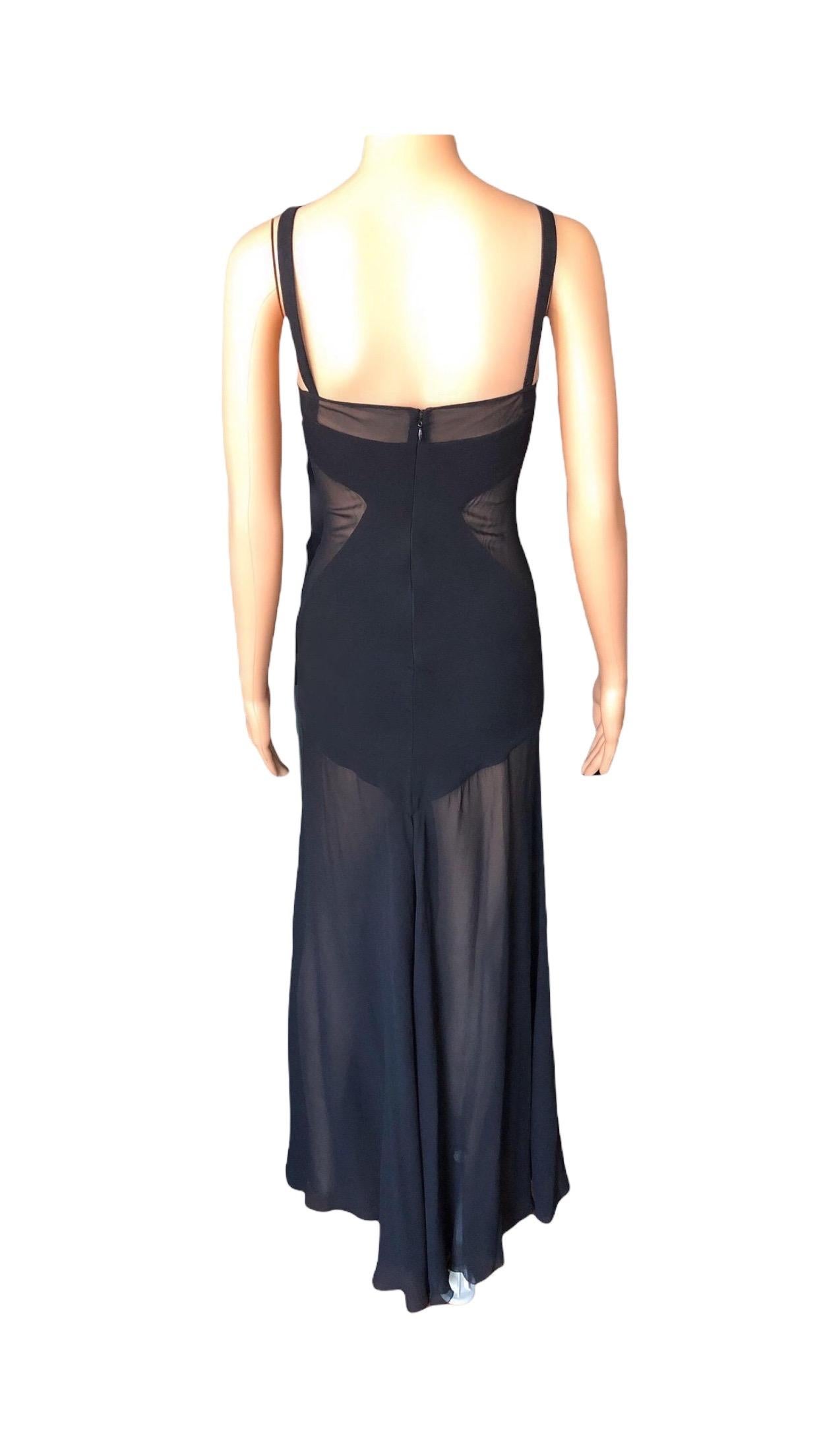 Gianni Versace S/S 1995 Vintage Sheer Panels Silk Black Gown Evening Dress For Sale 6