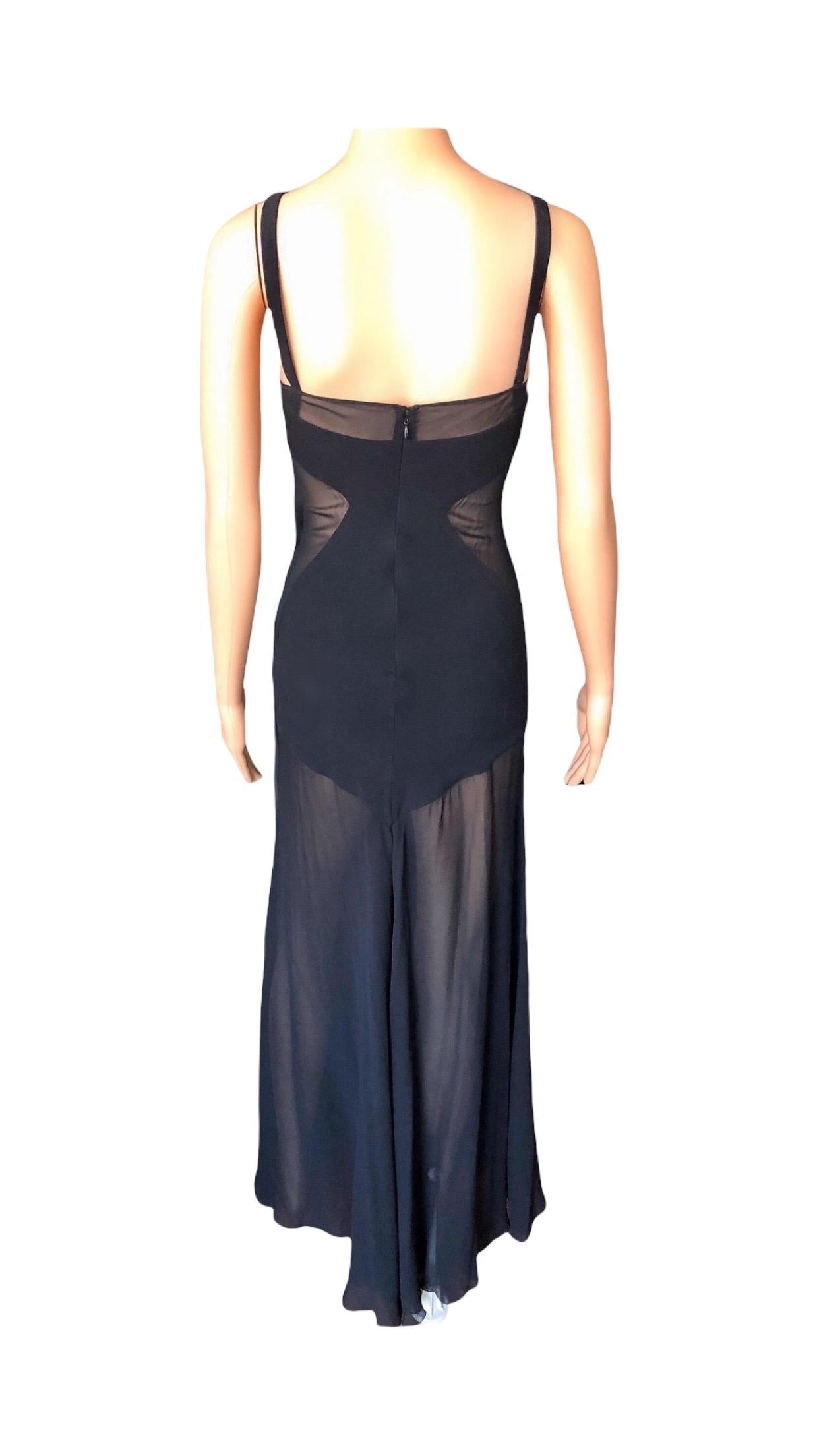 Gianni Versace S/S 1995 Vintage Sheer Panels Silk Black Gown Evening Dress For Sale 7
