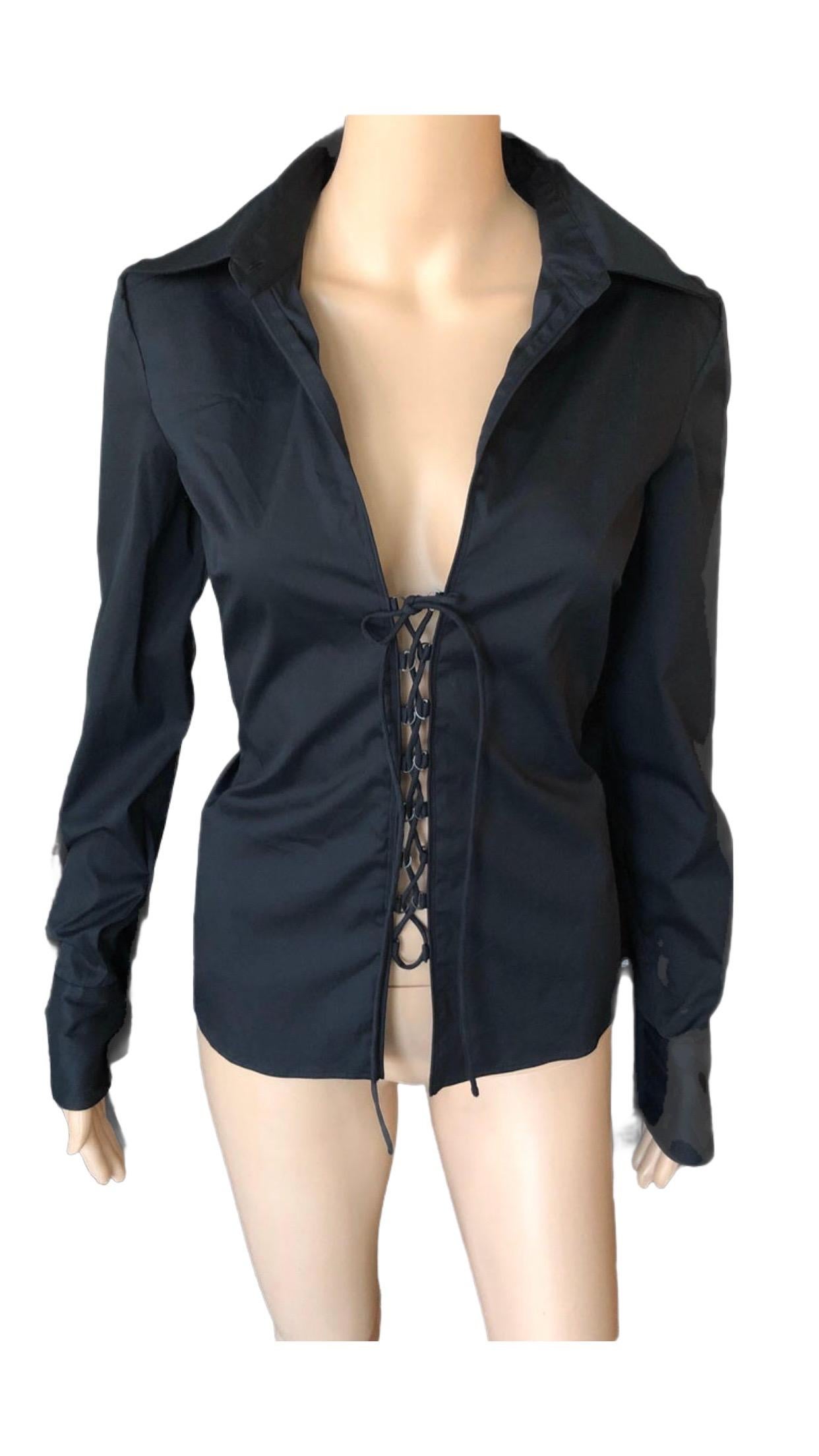 Women's Tom Ford for Gucci S/S 2002 Lace-up Black Top Shirt For Sale