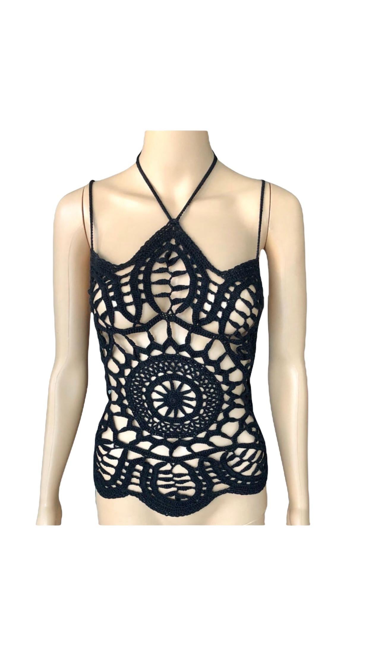 Dolce & Gabbana c. 2001 Sheer Open Knit Crochet Corset Black Top For Sale 1