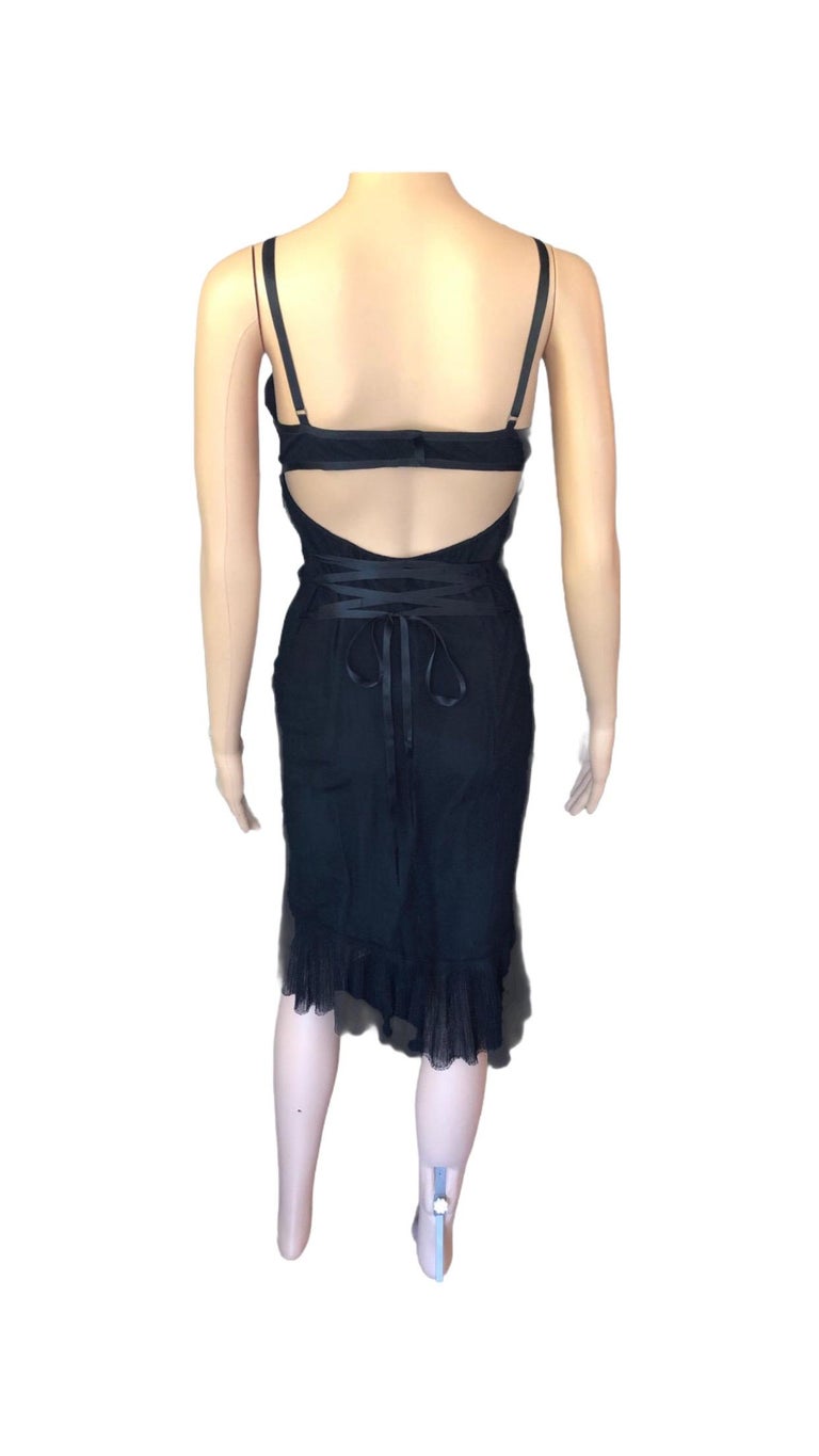 Gucci by Tom Ford F/W 2001 Cutout Back Mesh Black Dress For Sale at 1stDibs