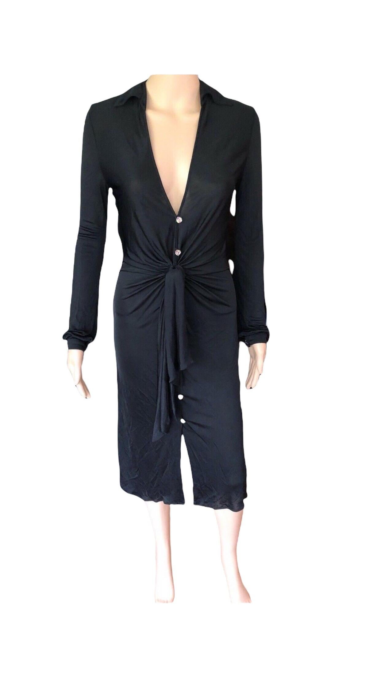 Gianni Versace S/S 2000 Runway Vintage Plunging Neckline Black Dress  For Sale 5