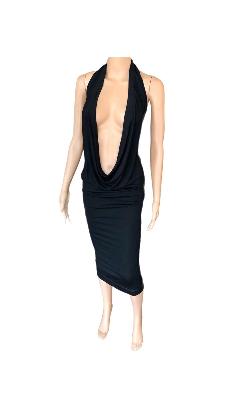 Jean Paul Gaultier Plunging Neckline Draped Halter Open Back Black Dress