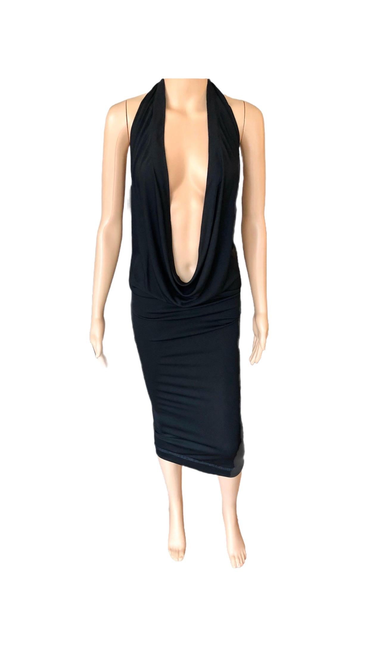 Women's Jean Paul Gaultier Plunging Neckline Draped Halter Open Back Black Dress