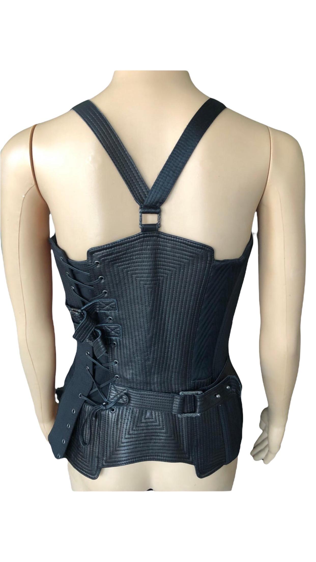 Versace F/W 2003 Runway Leather Bondage Black Corset Top  For Sale 2