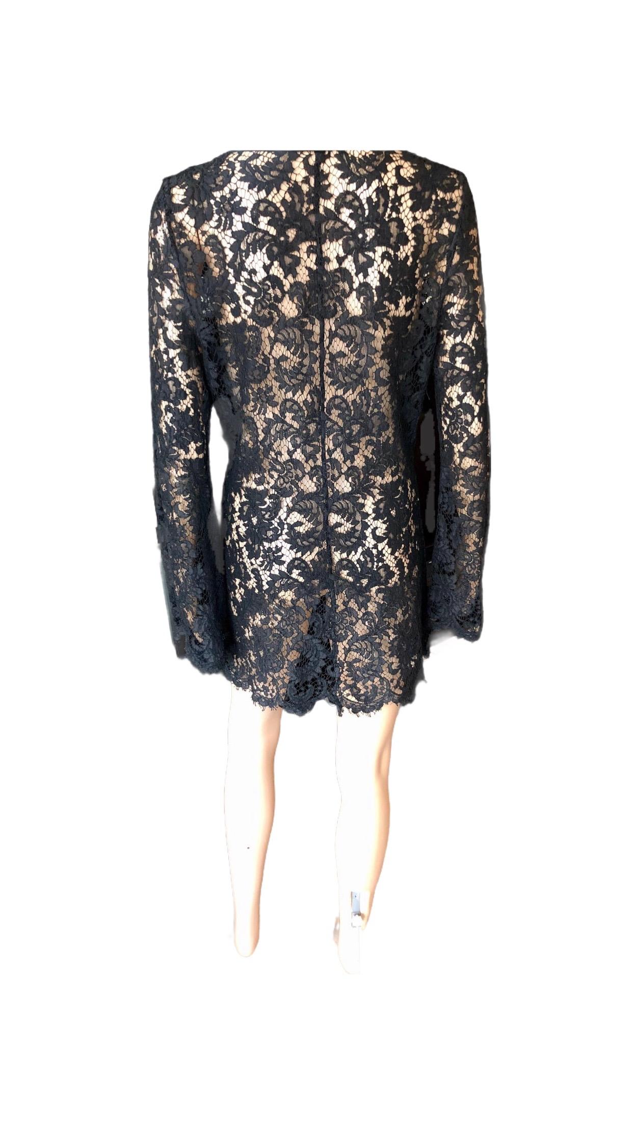 Tom Ford for Gucci S/S 1996 Runway Plunging Sheer Lace Black Tunic Mini Dress 4
