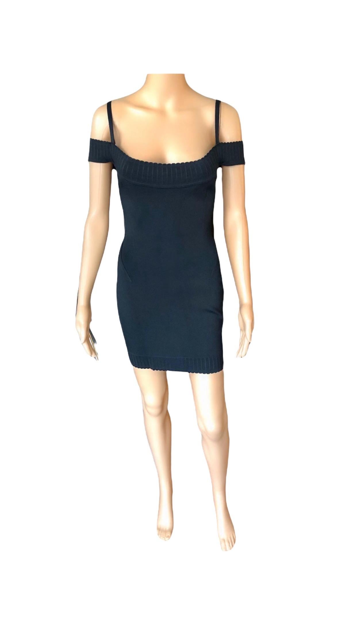 Azzedine Alaia S/S 1992 Vintage Off Shoulder Bodycon Black Dress For Sale 2