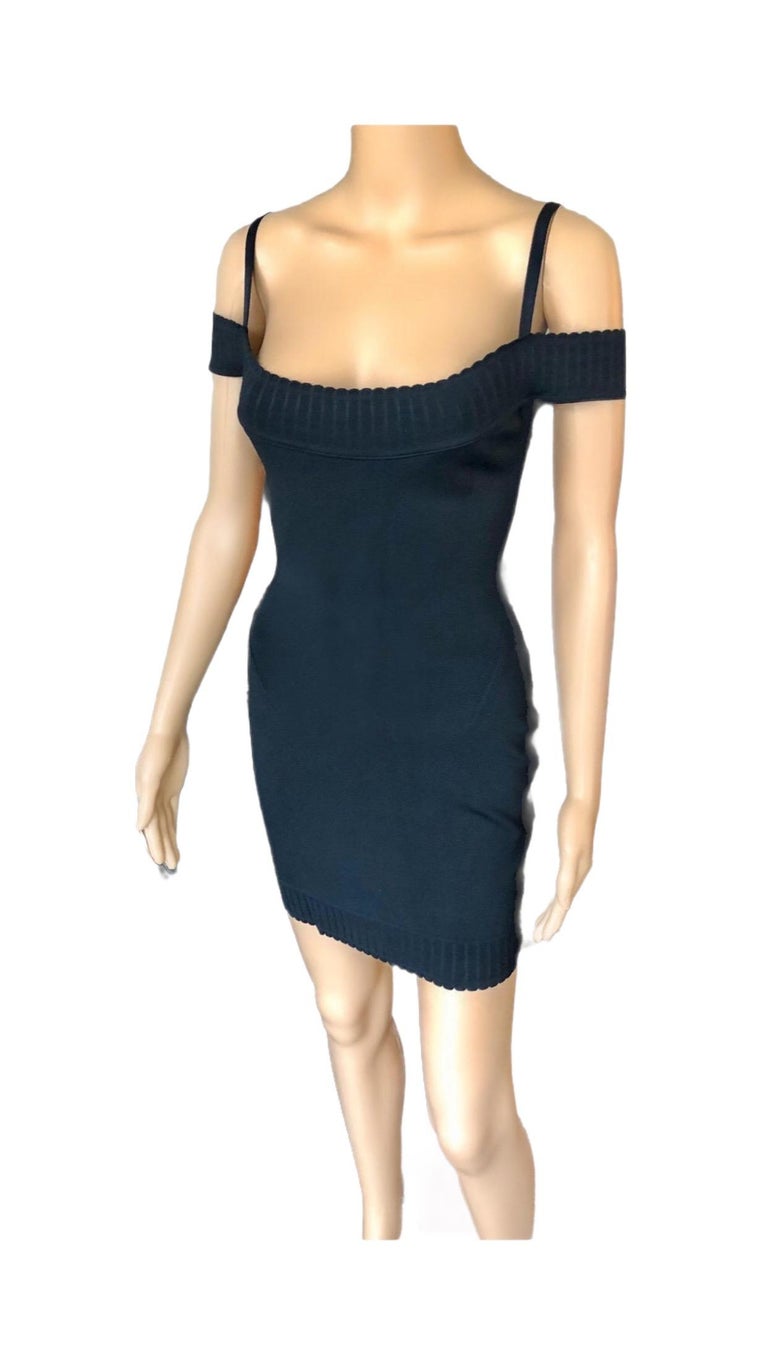 Documented 1992 Azzedine Alaia Off Shoulder Black Knit Dress