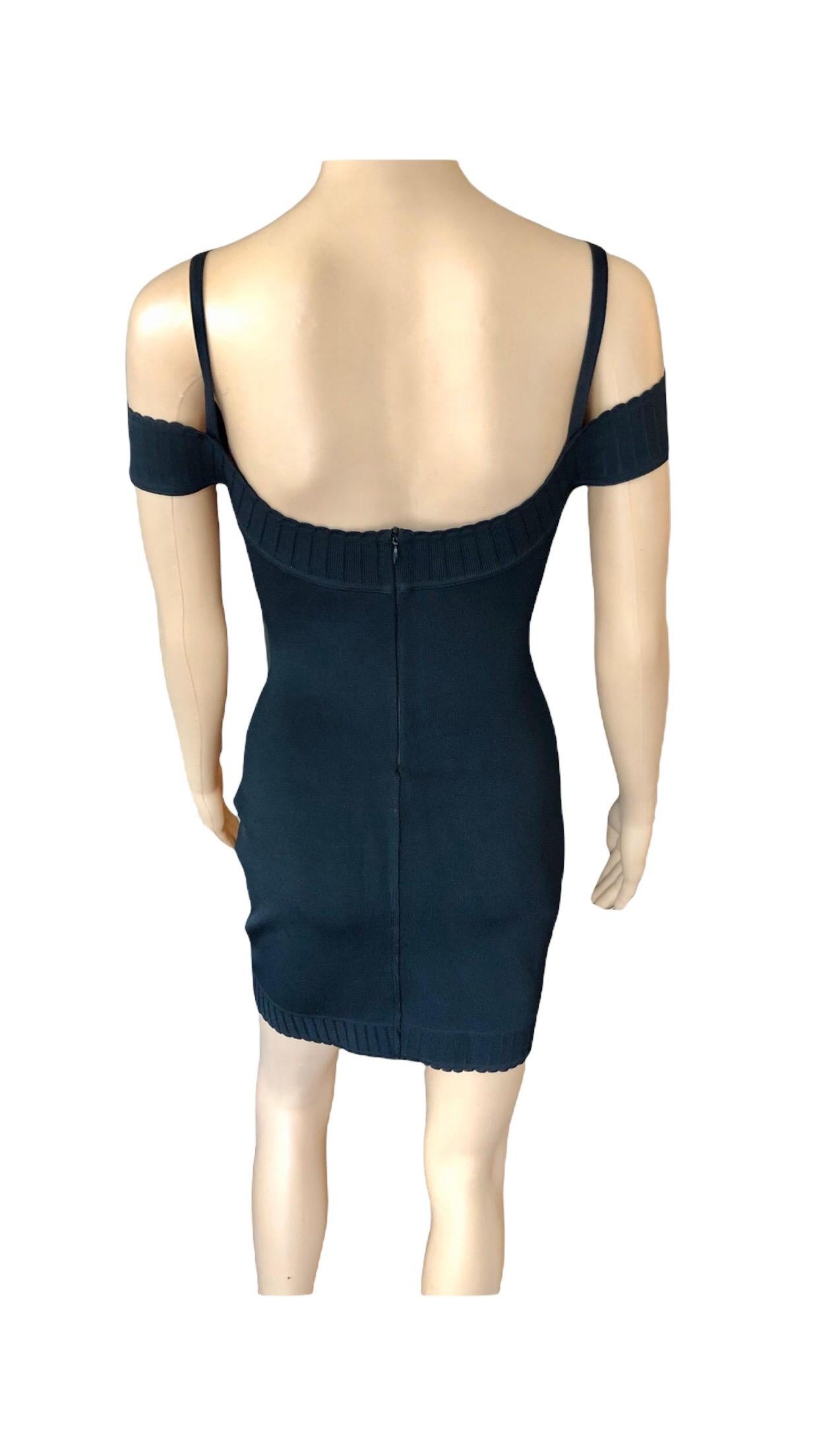Azzedine Alaia S/S 1992 Vintage Off Shoulder Bodycon Black Dress For Sale 3