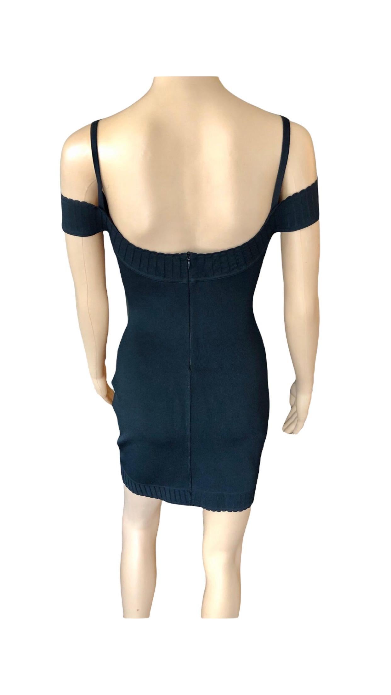 Azzedine Alaia P/E 1992 Vintage Off Shoulder Bodycon Dress Nero in vendita 3