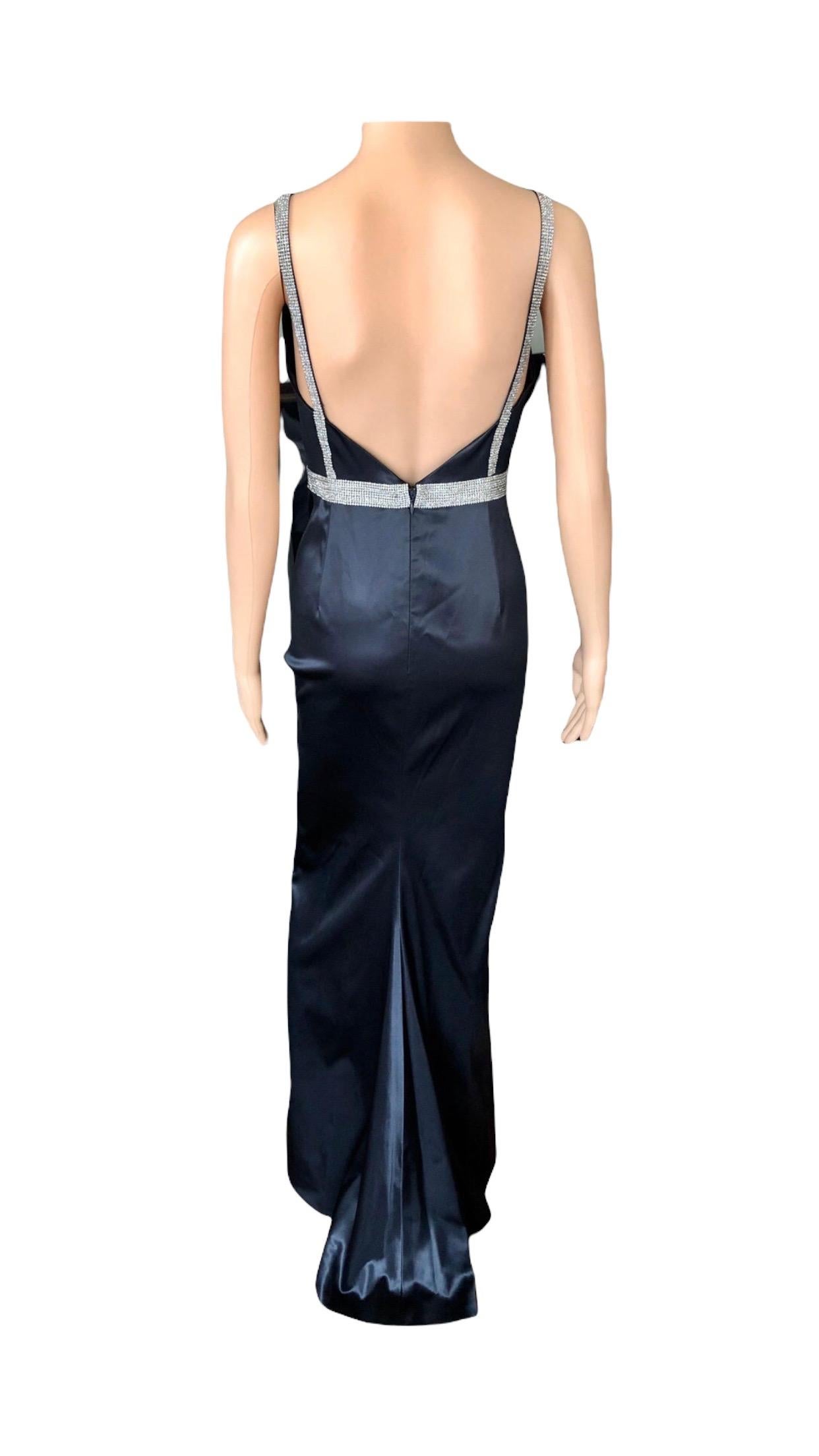 Dolce & Gabbana S/S 2004 Embellished Crystal Belt Satin Black Evening Dress Gown For Sale 3