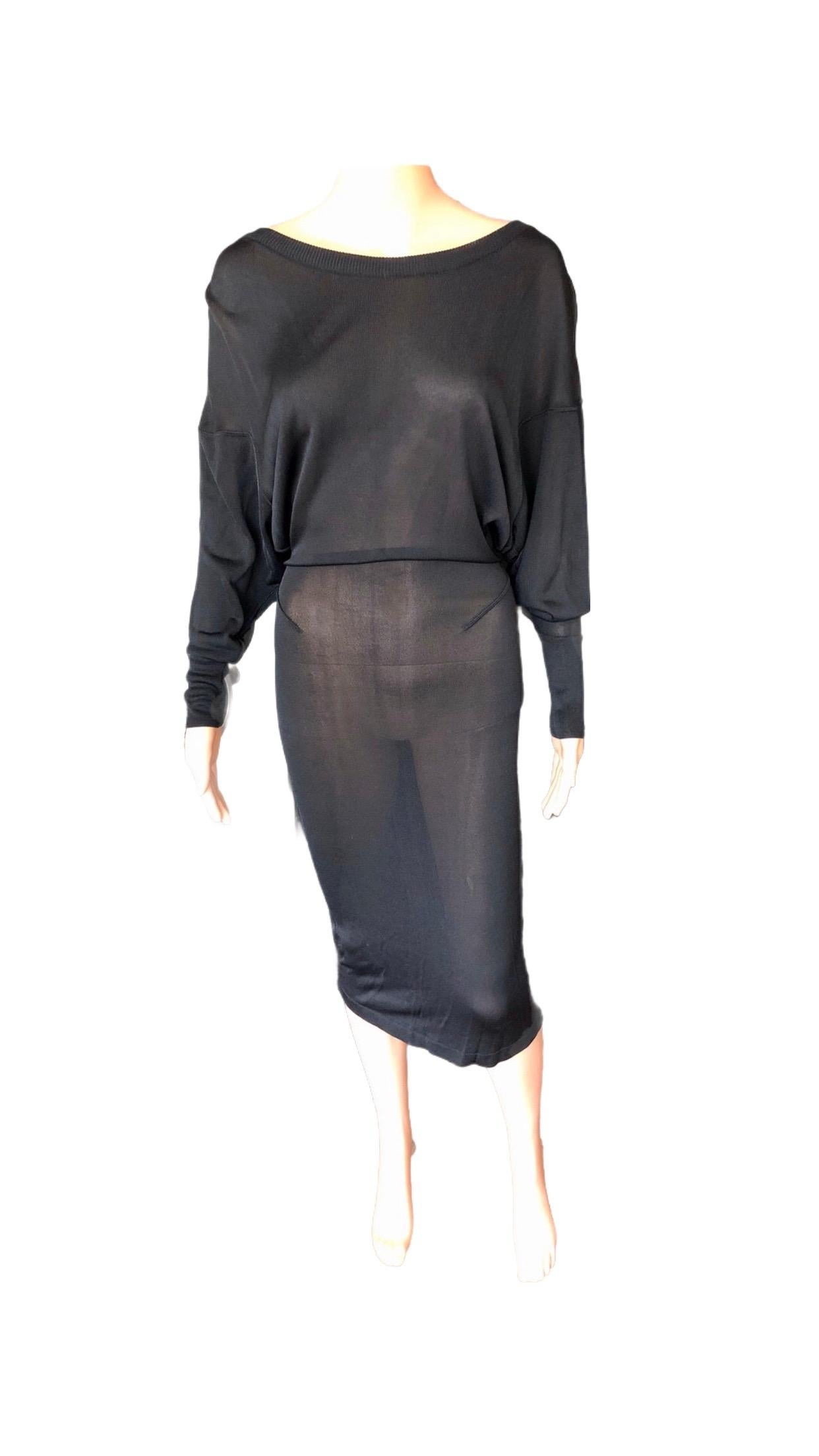Azzedine Alaia Vestido Negro Vintage de 1990 con Espalda Abierta Semi Transparente en venta 6
