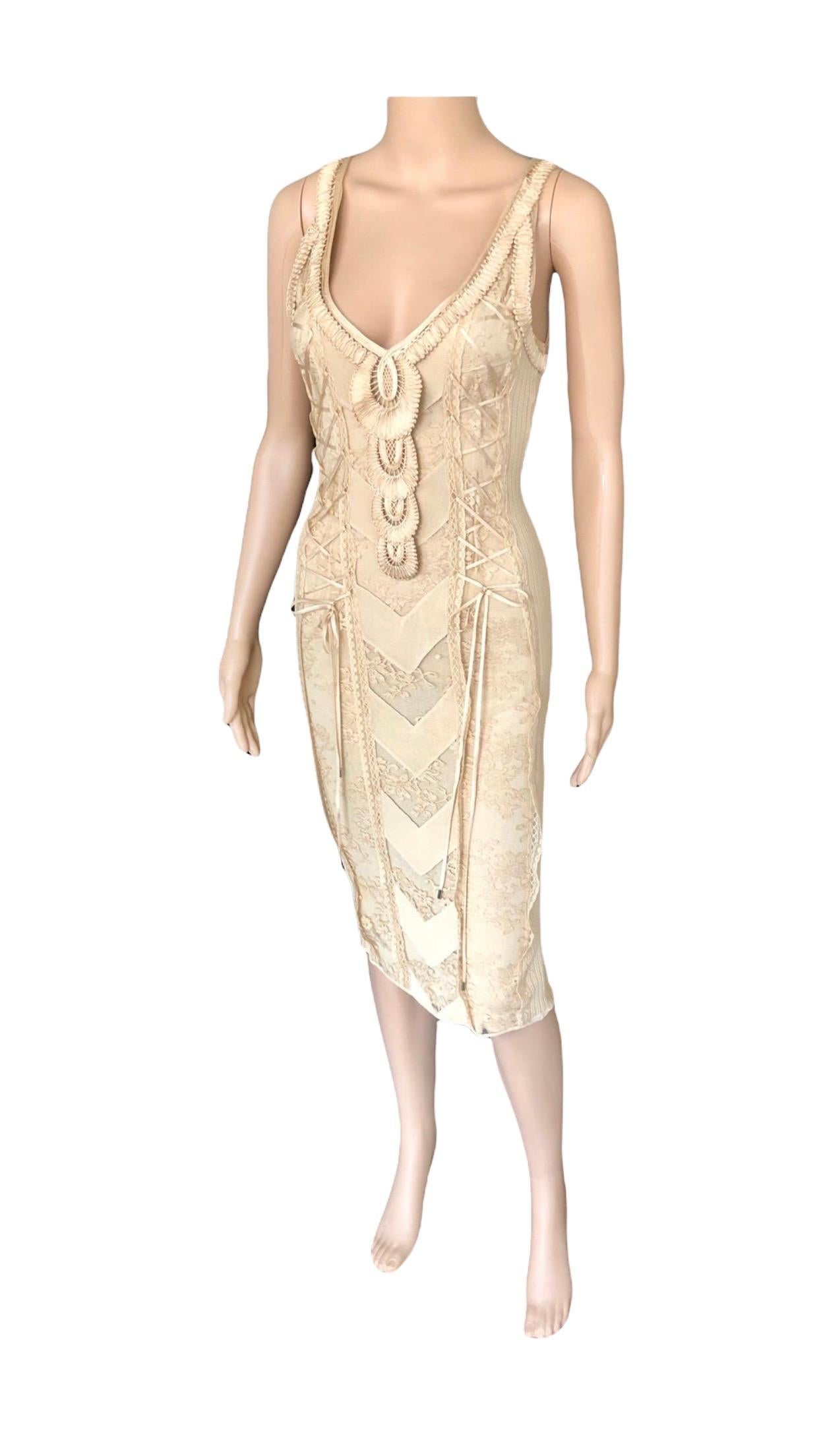 Christian Dior by John Galliano S/S 2006 Sheer Lace Trimmed Corset Knit Dress In Good Condition In Naples, FL