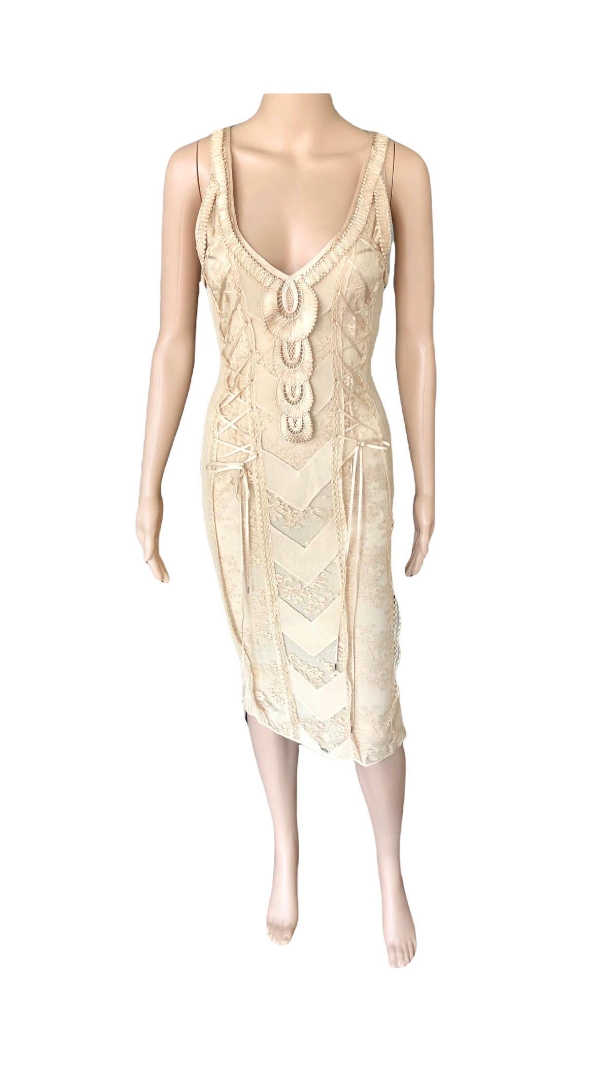 Women's Christian Dior by John Galliano S/S 2006 Sheer Lace Trimmed Corset Knit Dress
