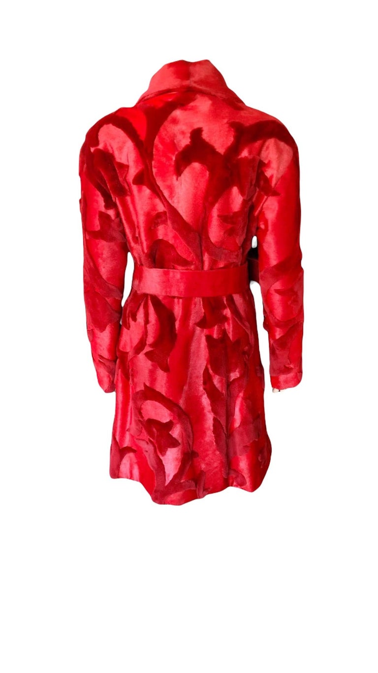 Versace Mink Fur and Leather Belted Knee-Length Red Jacket Coat For ...