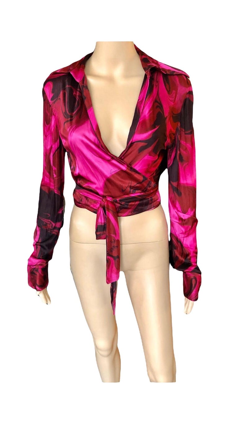 Tom Ford for Gucci S/S 2001 Plunging Neckline Wrap Crop Top Blouse For Sale  at 1stDibs