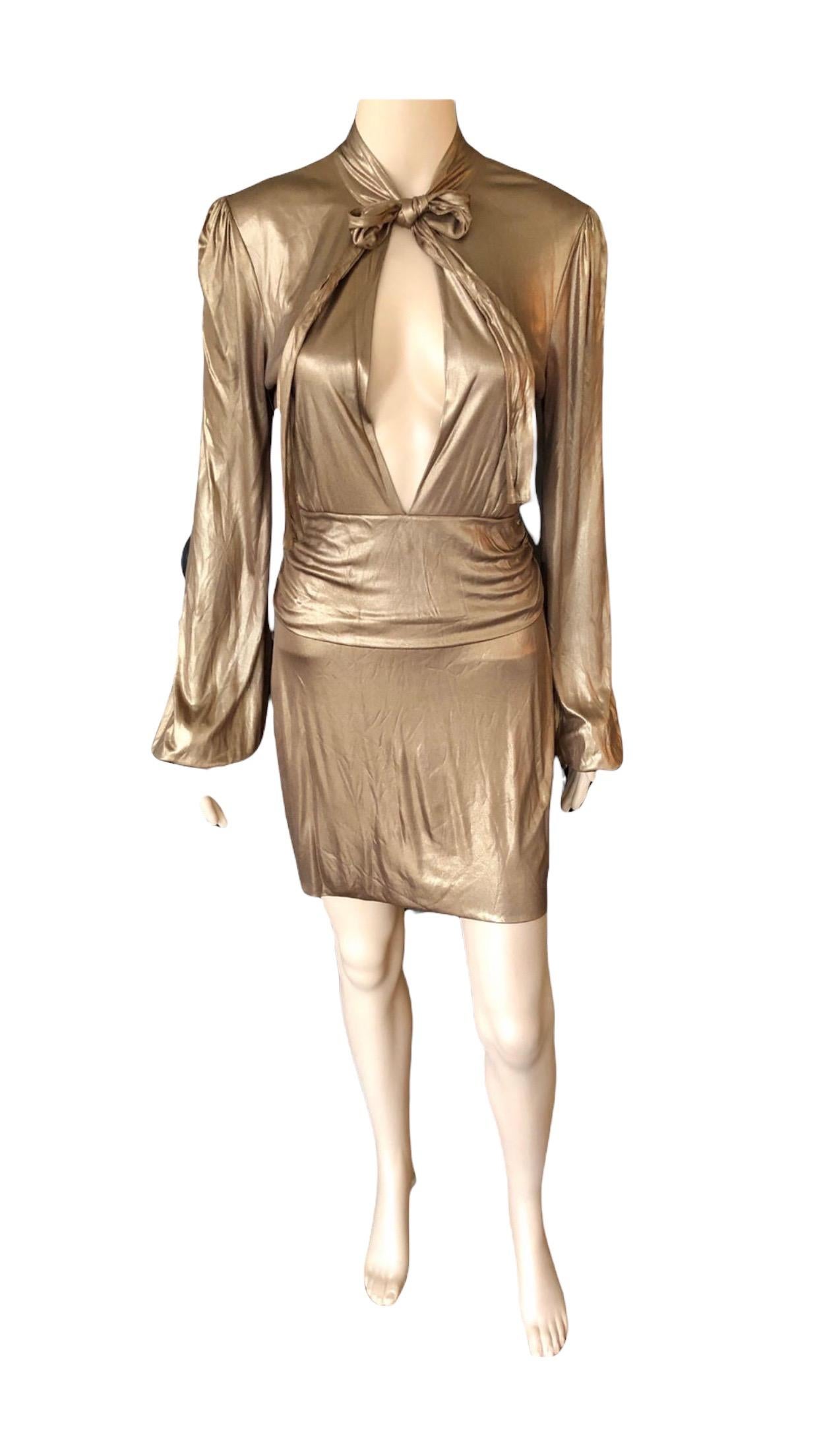 Women's or Men's Gucci F/W 2006 Runway Plunging Neckline Gold Metallic Mini Dress