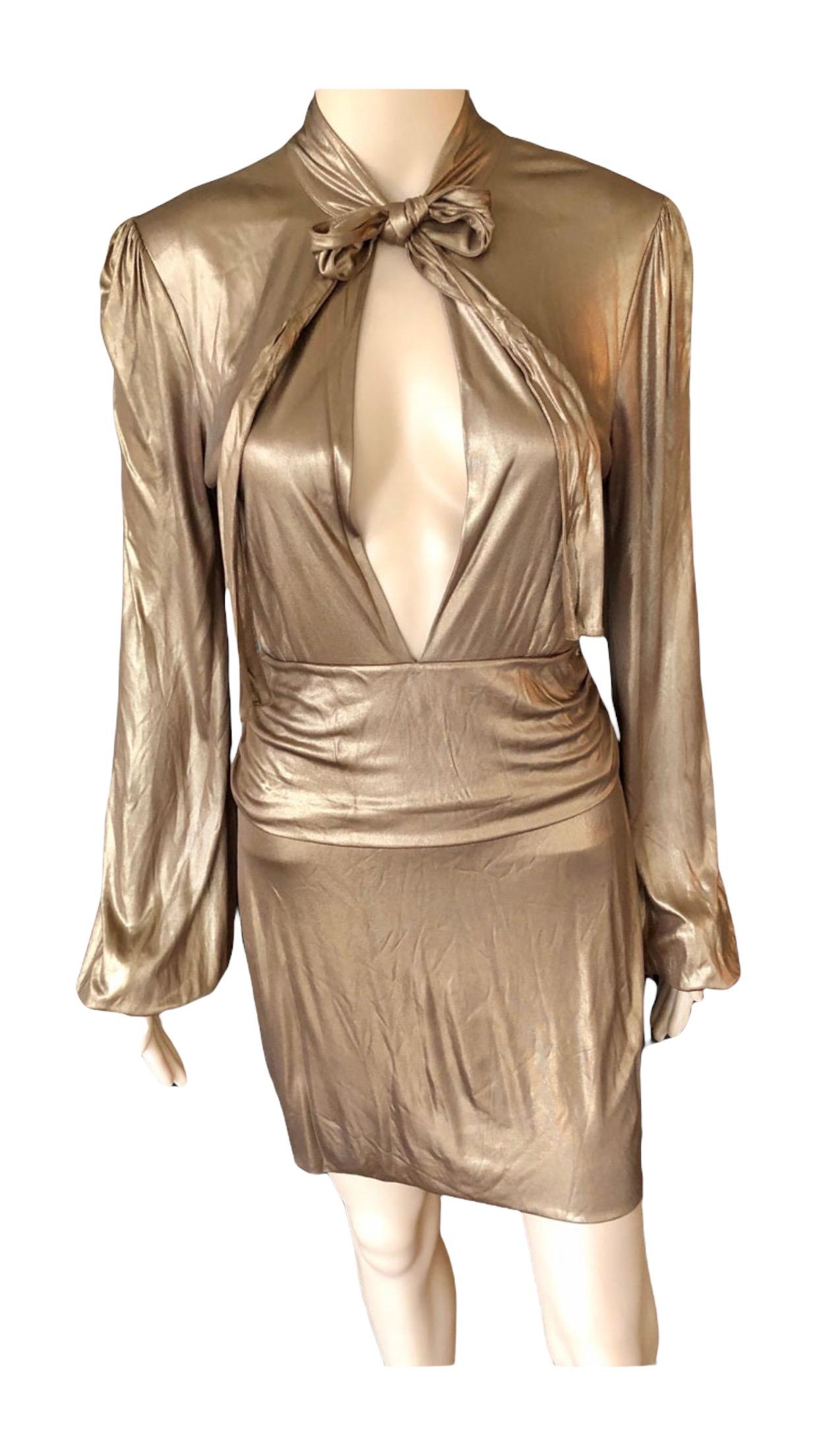 Gucci F/W 2006 Runway Plunging Neckline Gold Metallic Mini Dress In Excellent Condition In Naples, FL