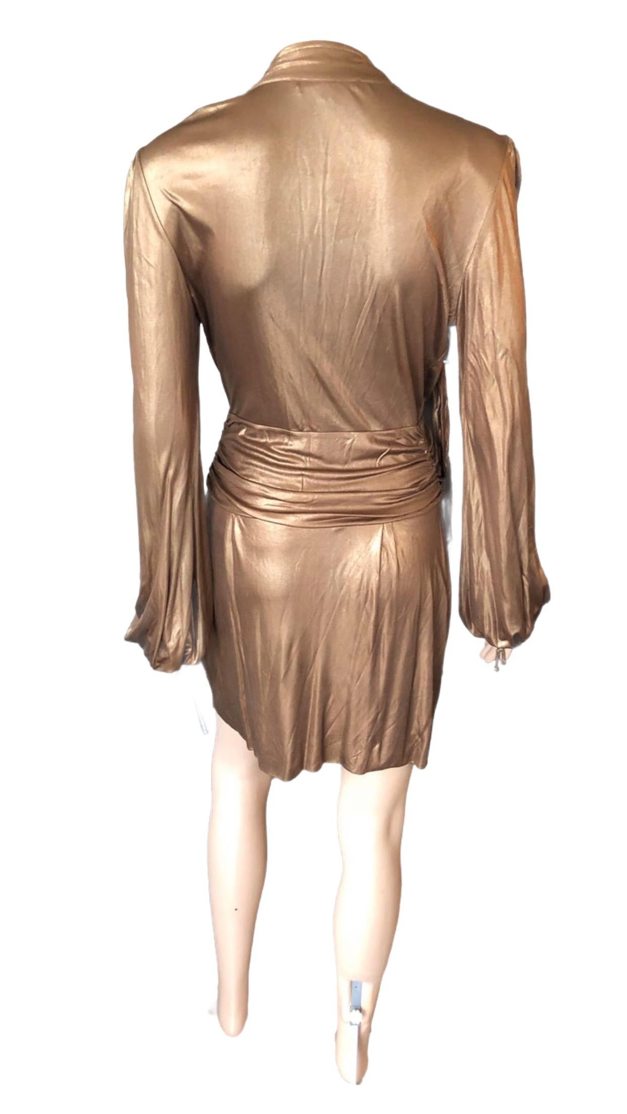 Gucci F/W 2006 Runway Plunging Neckline Gold Metallic Mini Dress 2
