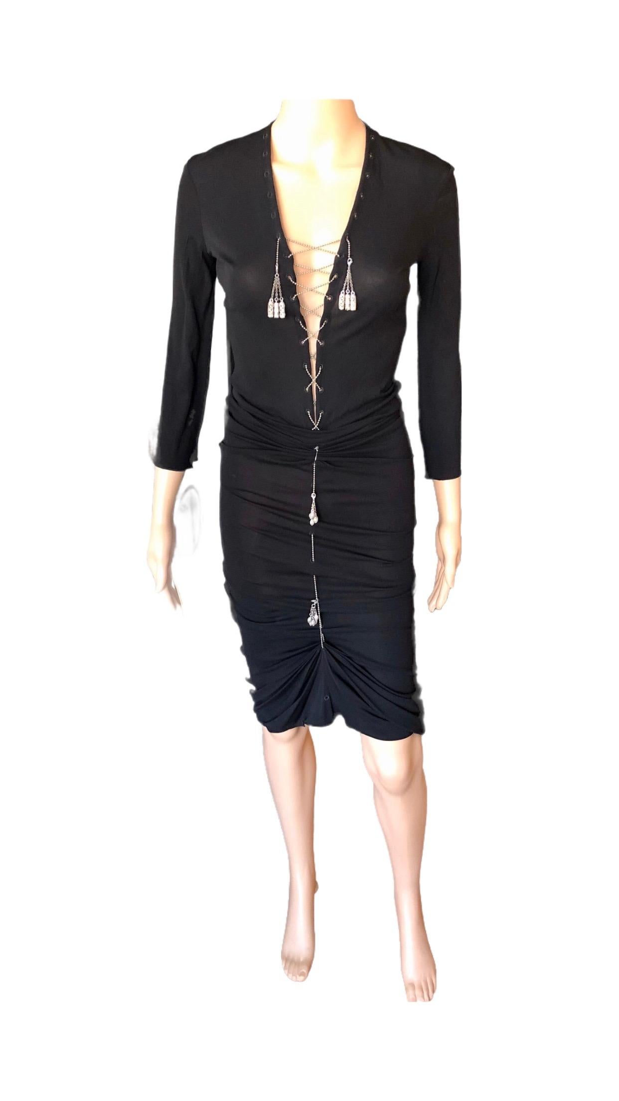  1990's Jean Paul Gaultier Knit Semi-Sheer Chain Embellished Black Dress 9