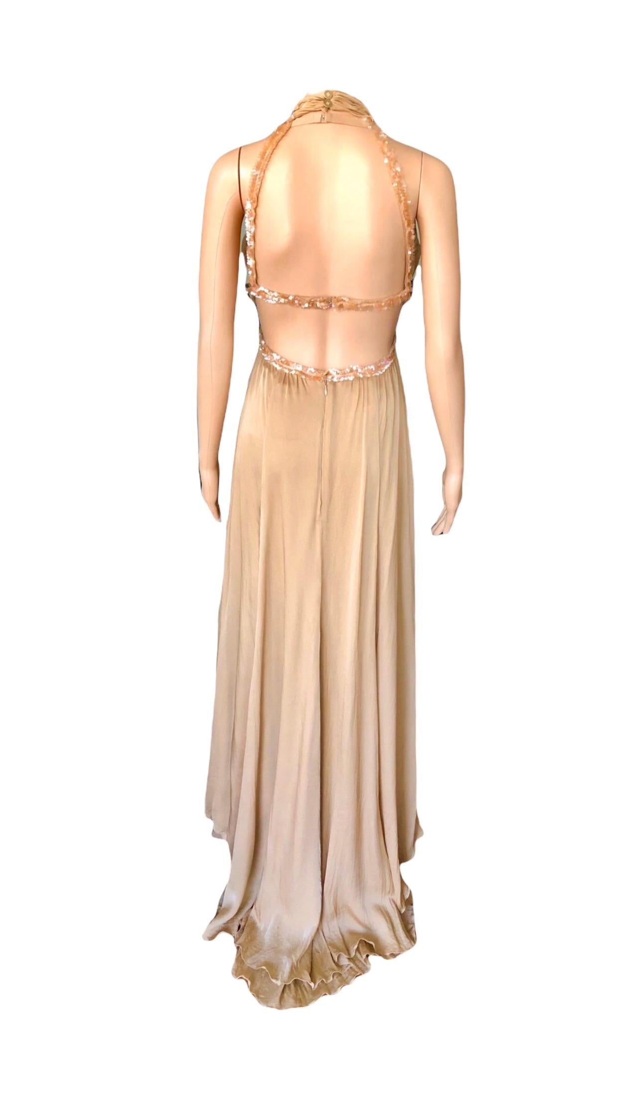 Chanel S/S 2003 Embellished Cut-Out Plunging Open Back Evening Dress Gown For Sale 5