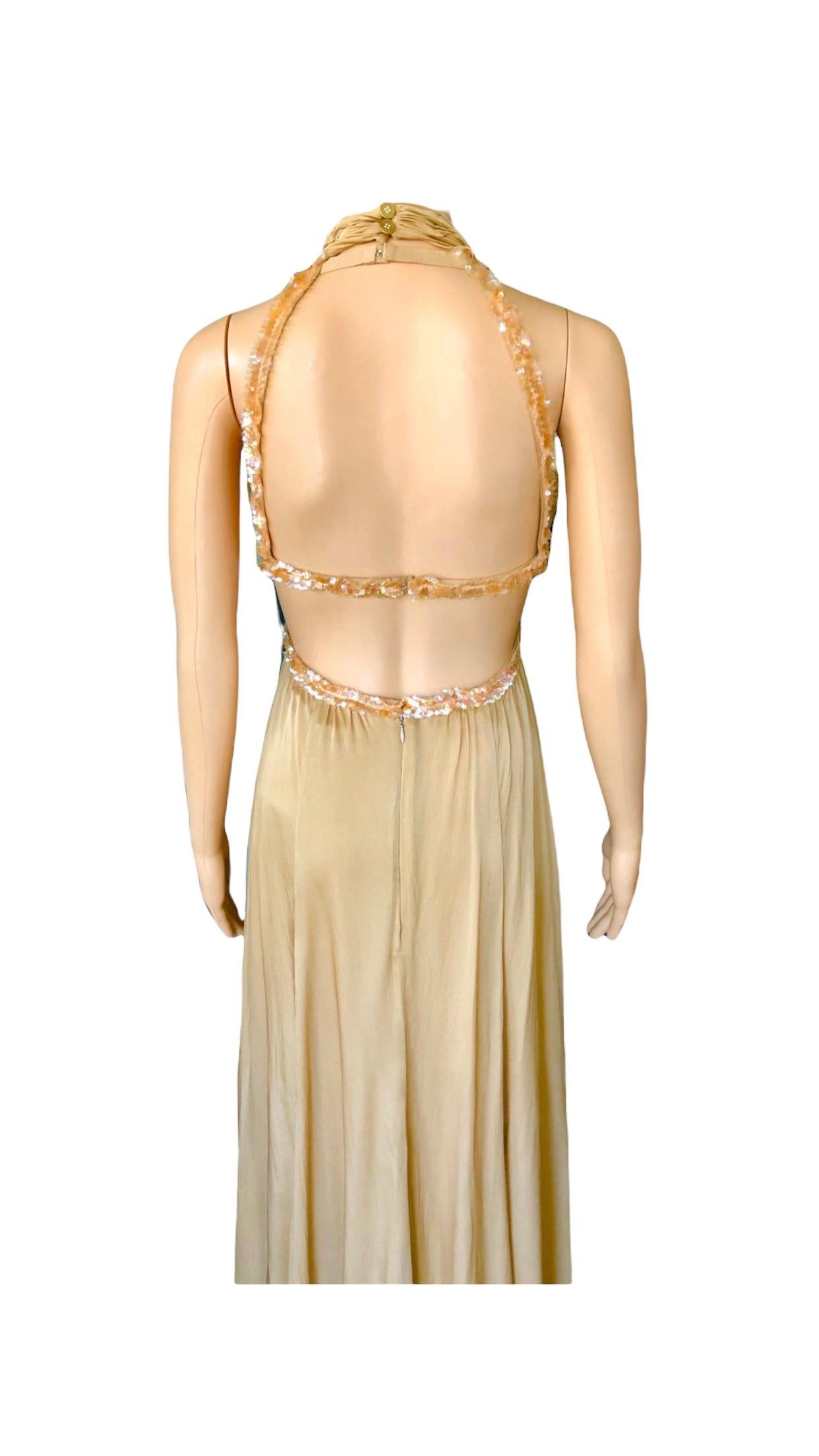 Chanel S/S 2003 Embellished Cut-Out Plunging Open Back Evening Dress Gown For Sale 9
