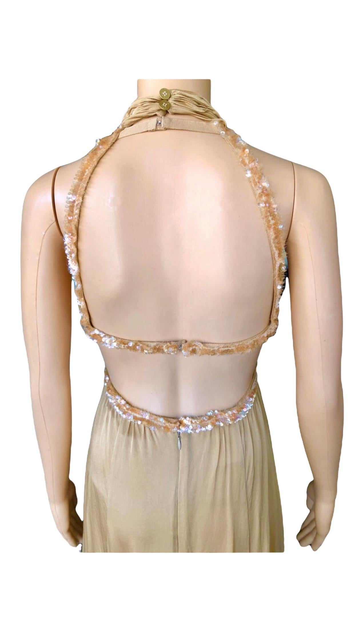 Chanel S/S 2003 Embellished Cut-Out Plunging Open Back Evening Dress Gown For Sale 10