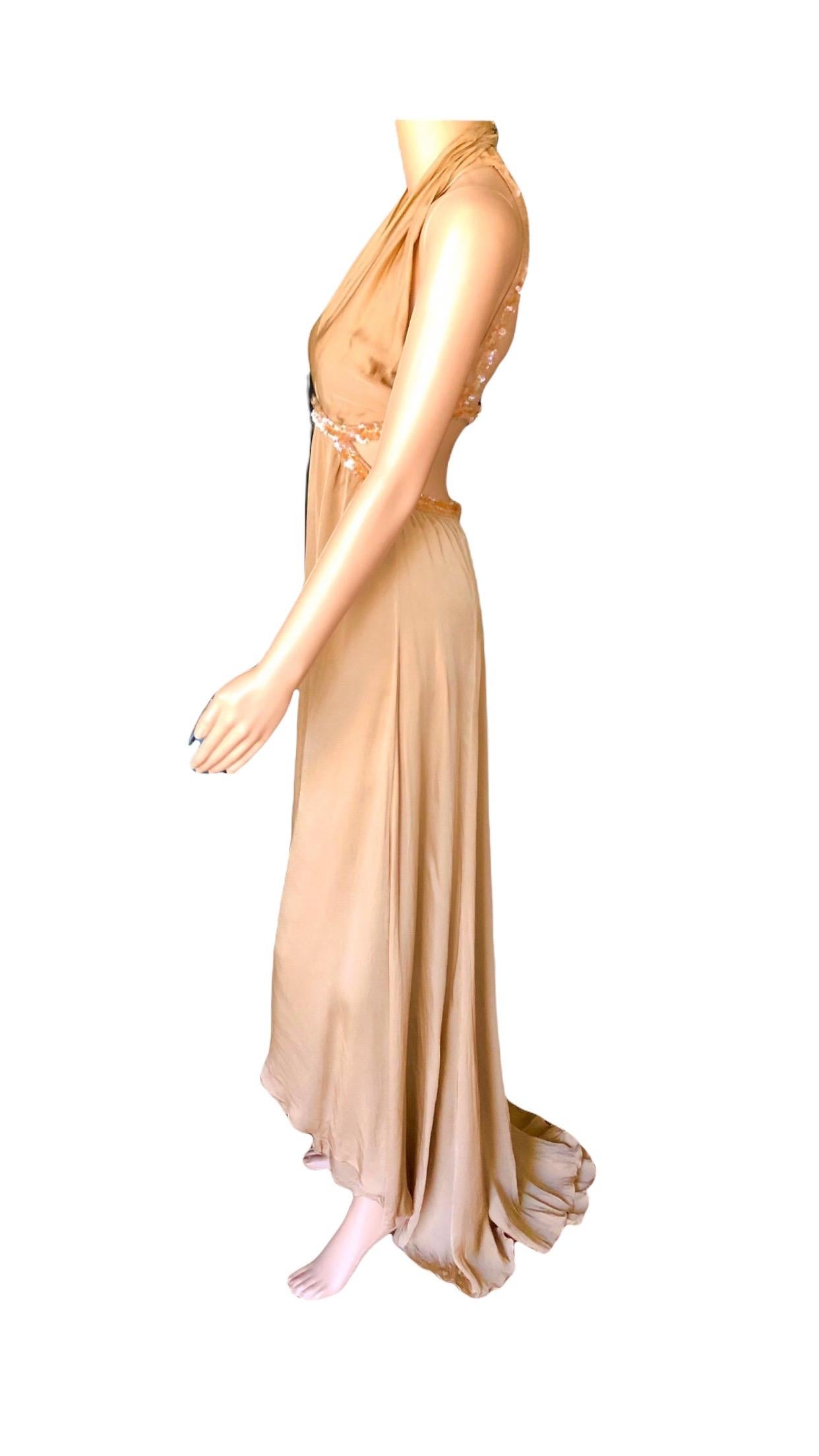 Chanel S/S 2003 Embellished Cut-Out Plunging Open Back Evening Dress Gown For Sale 11