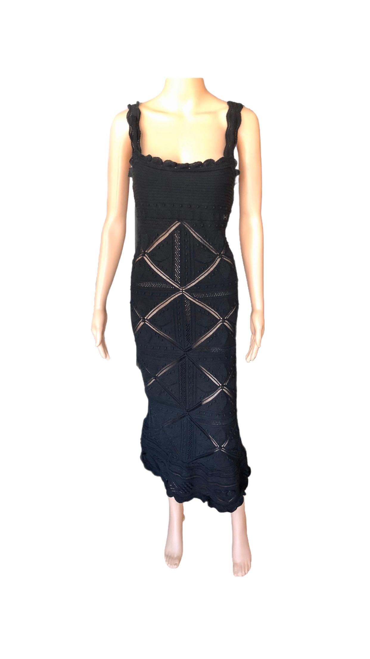 Chanel S/S 2004 Runway Open Knit Crochet Black Dress  5