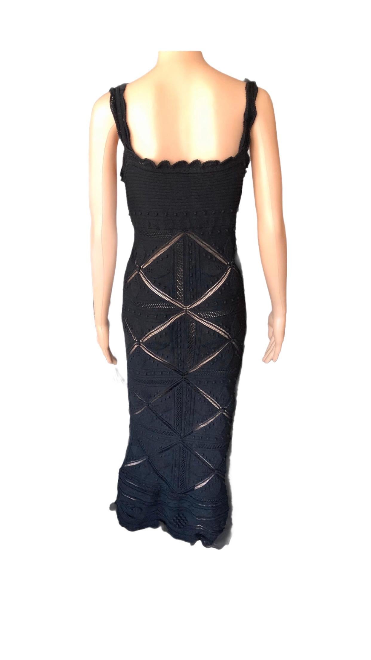 Chanel S/S 2004 Runway Open Knit Crochet Black Dress 8