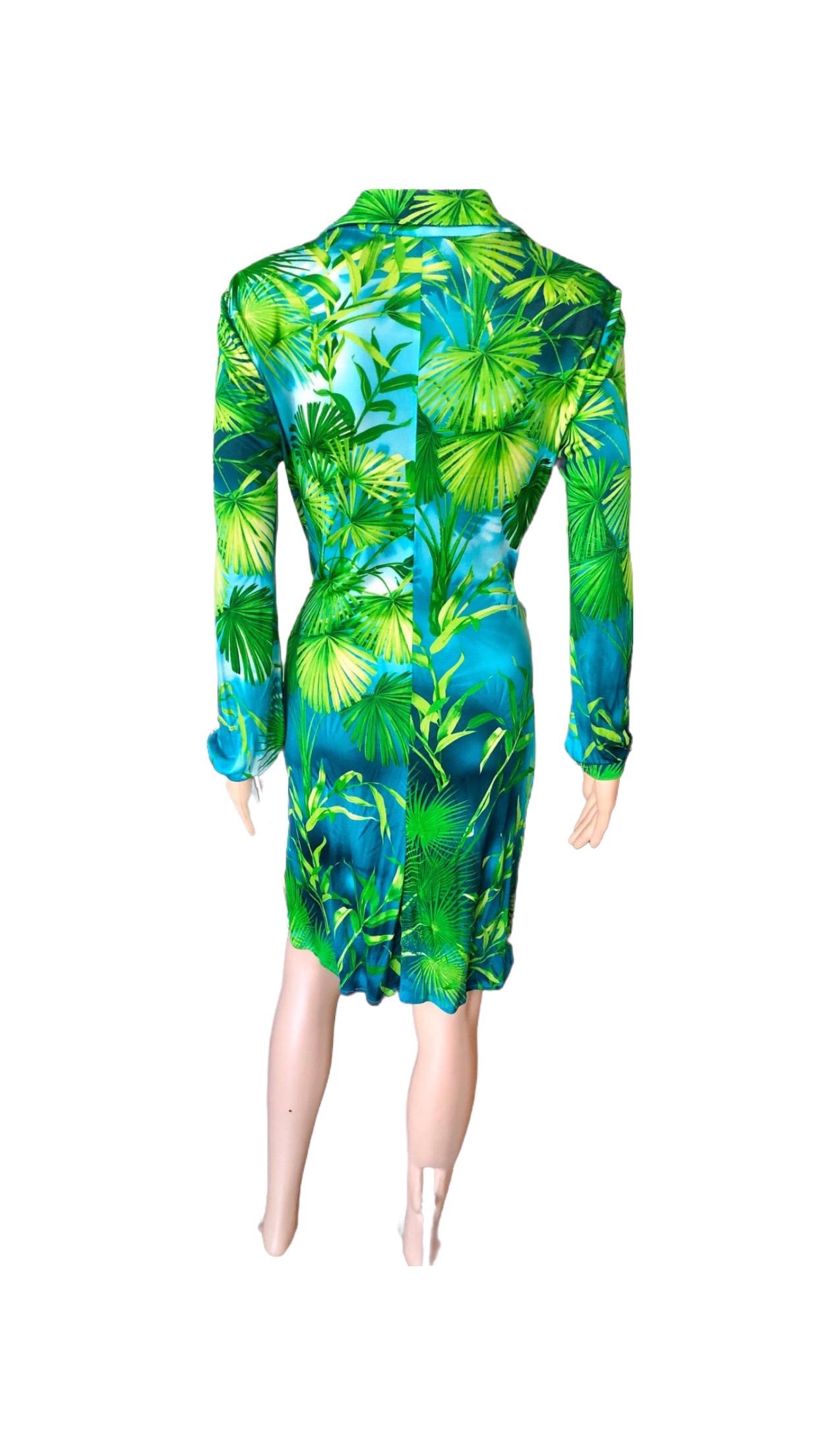 Gianni Versace Runway S/S 2000 Vintage Tropical Print Plunging Neckline Dress 4
