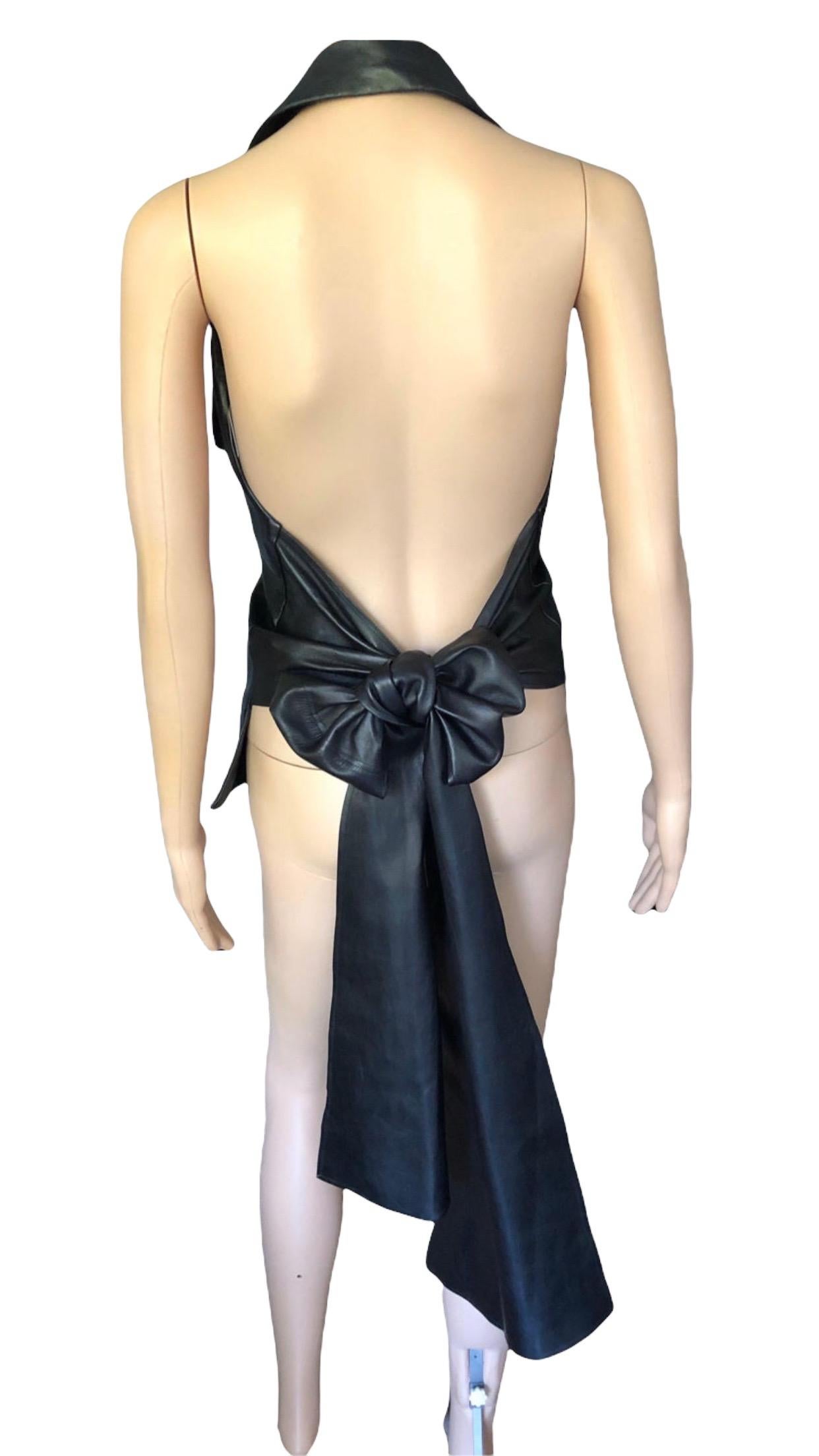 Black Yves Saint Laurent YSL Leather Halter Backless Vest Top