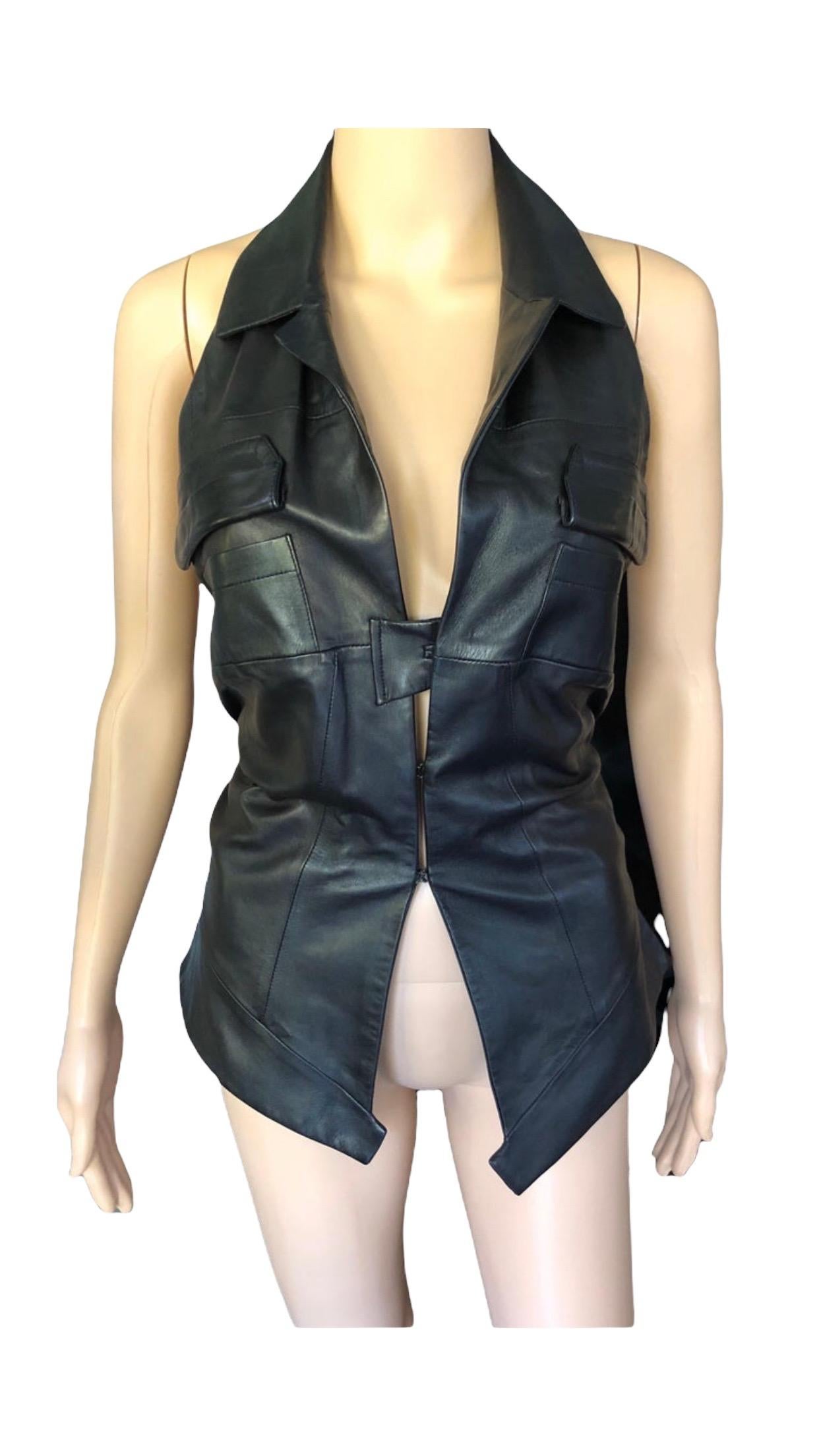 Women's or Men's Yves Saint Laurent YSL Leather Halter Backless Vest Top