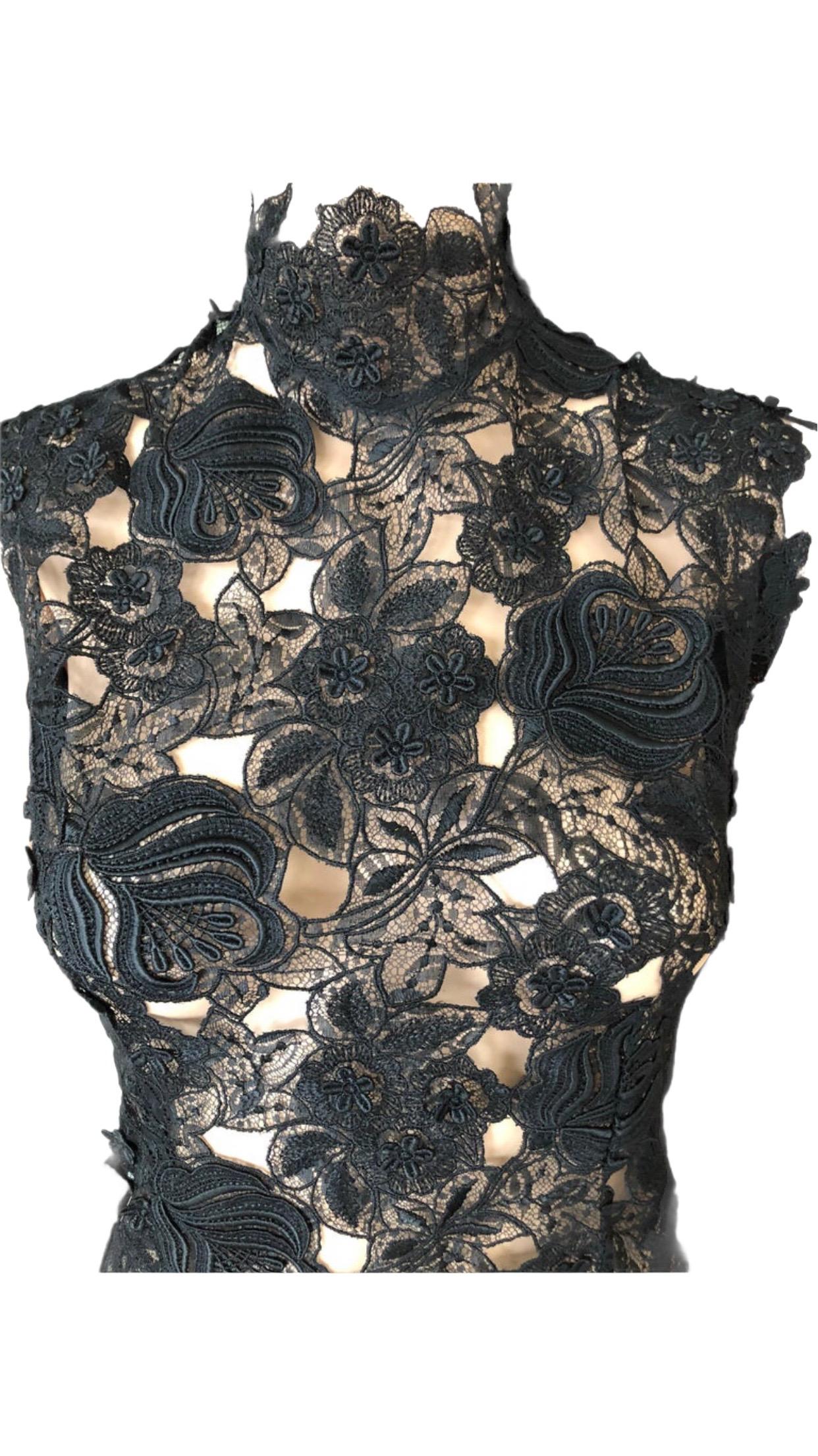 Thierry Mugler Vintage Lace Mock Neck Black Blouse Top 3